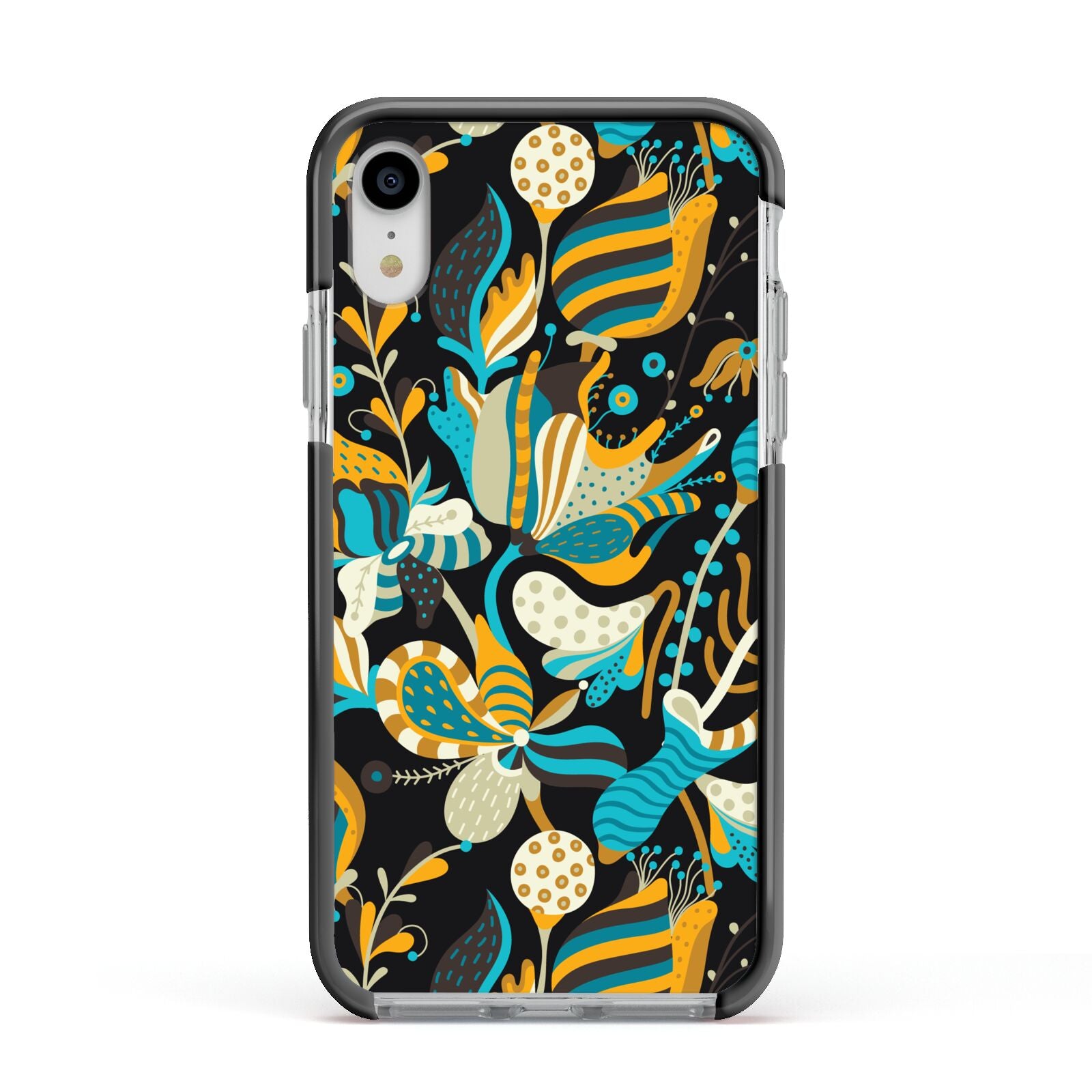 Colourful Floral Apple iPhone XR Impact Case Black Edge on Silver Phone