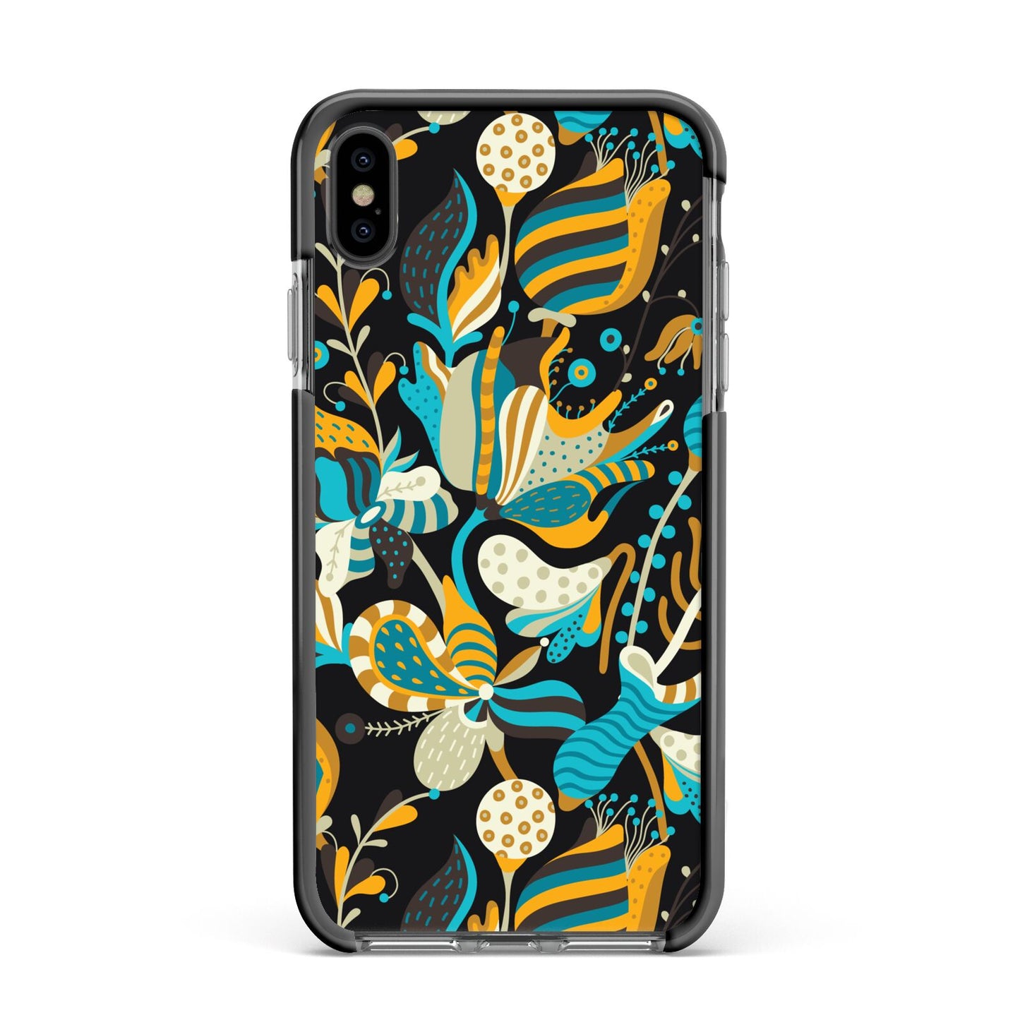 Colourful Floral Apple iPhone Xs Max Impact Case Black Edge on Black Phone