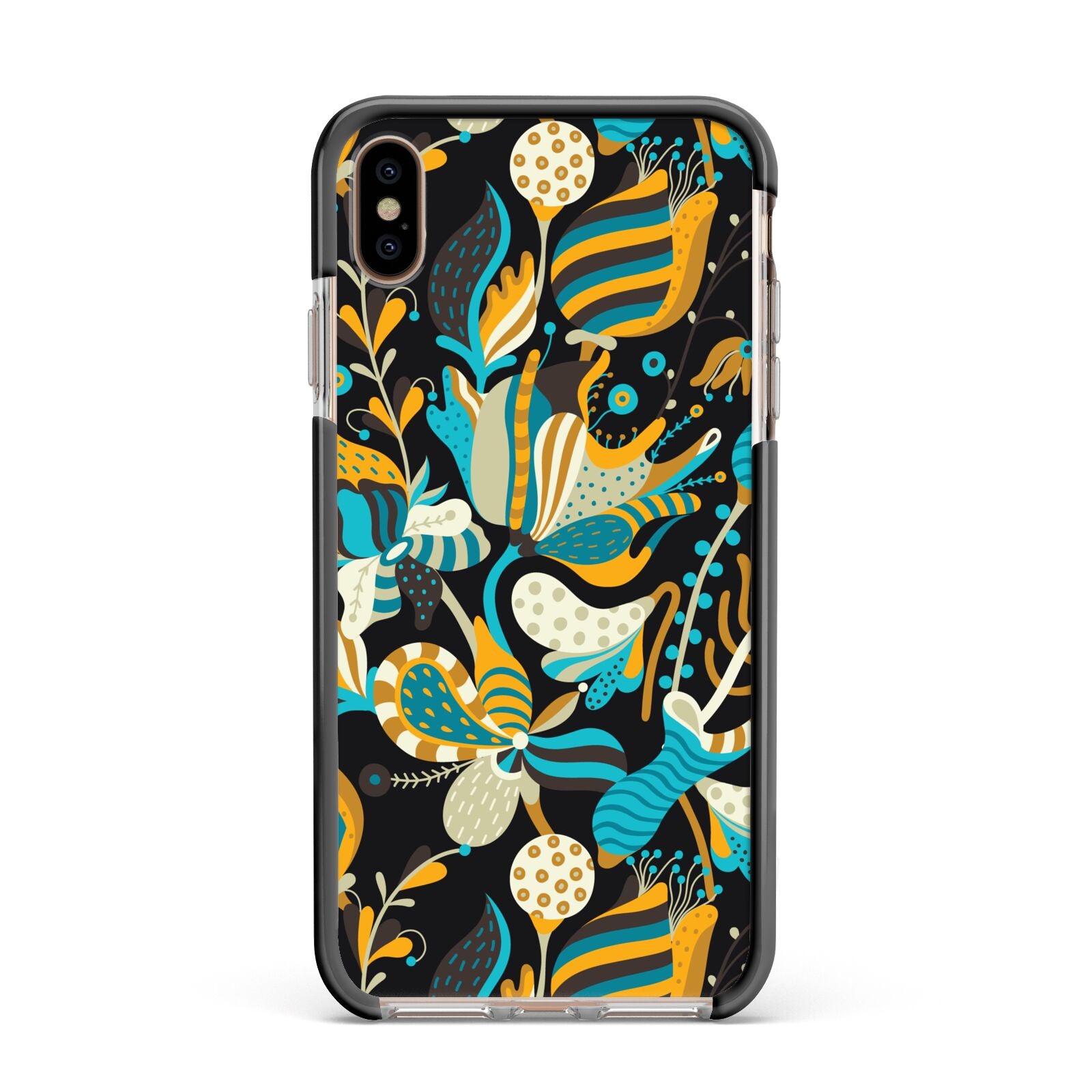 Colourful Floral Apple iPhone Xs Max Impact Case Black Edge on Gold Phone