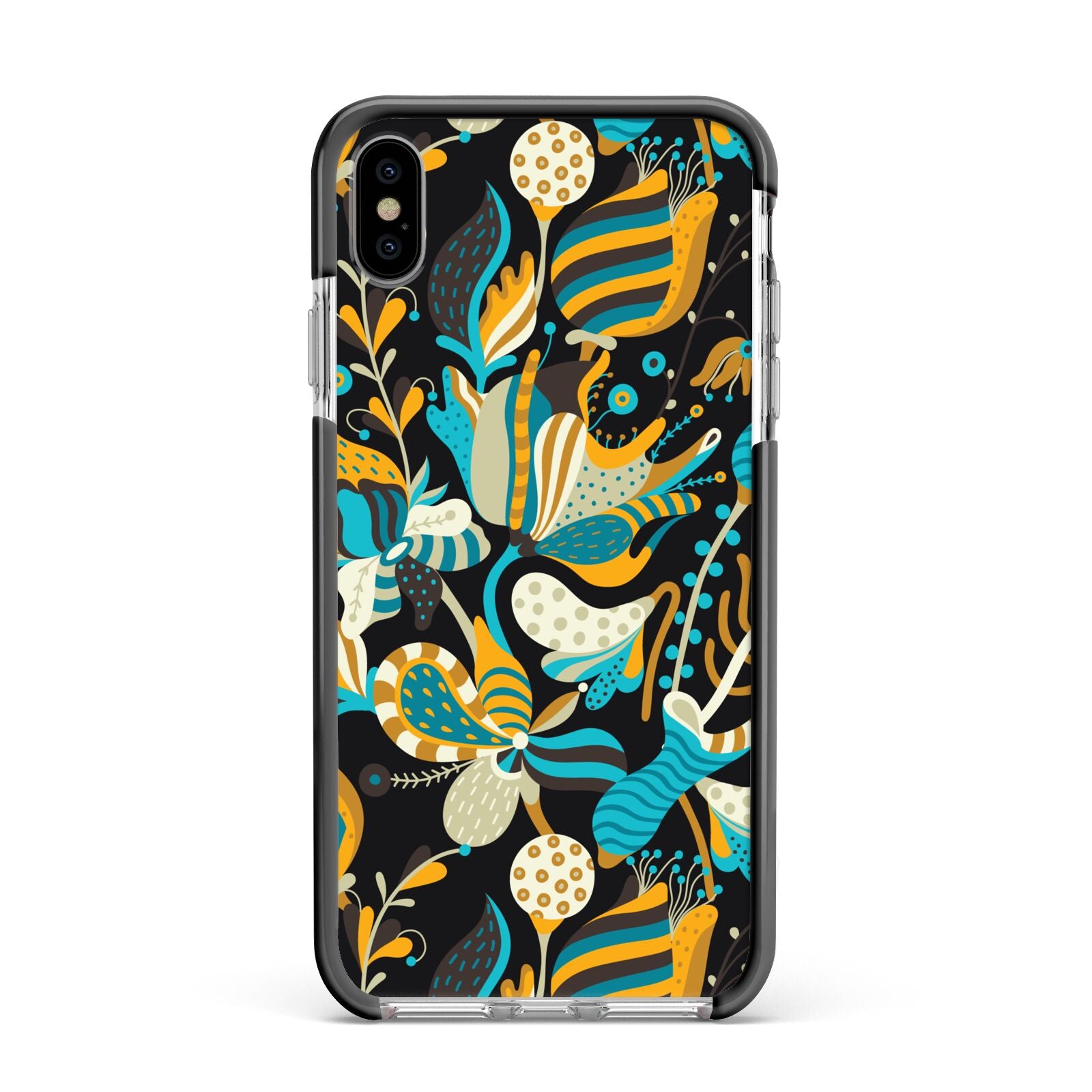 Colourful Floral Apple iPhone Xs Max Impact Case Black Edge on Silver Phone