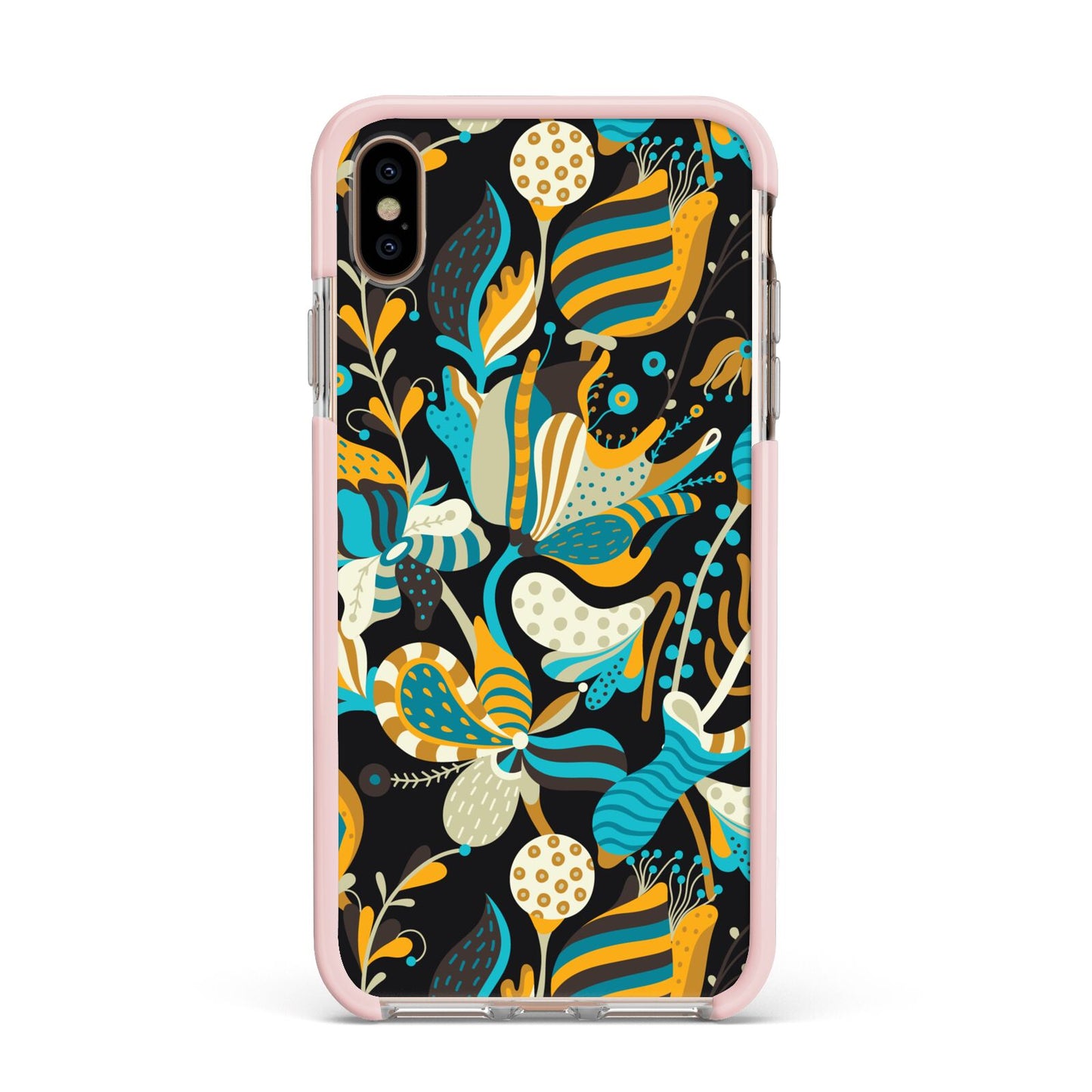 Colourful Floral Apple iPhone Xs Max Impact Case Pink Edge on Gold Phone