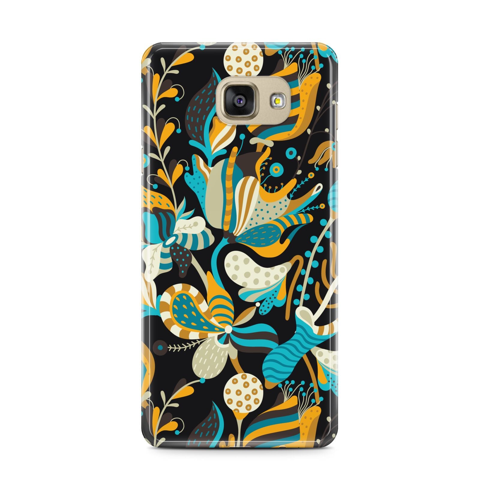 Colourful Floral Samsung Galaxy A7 2016 Case on gold phone