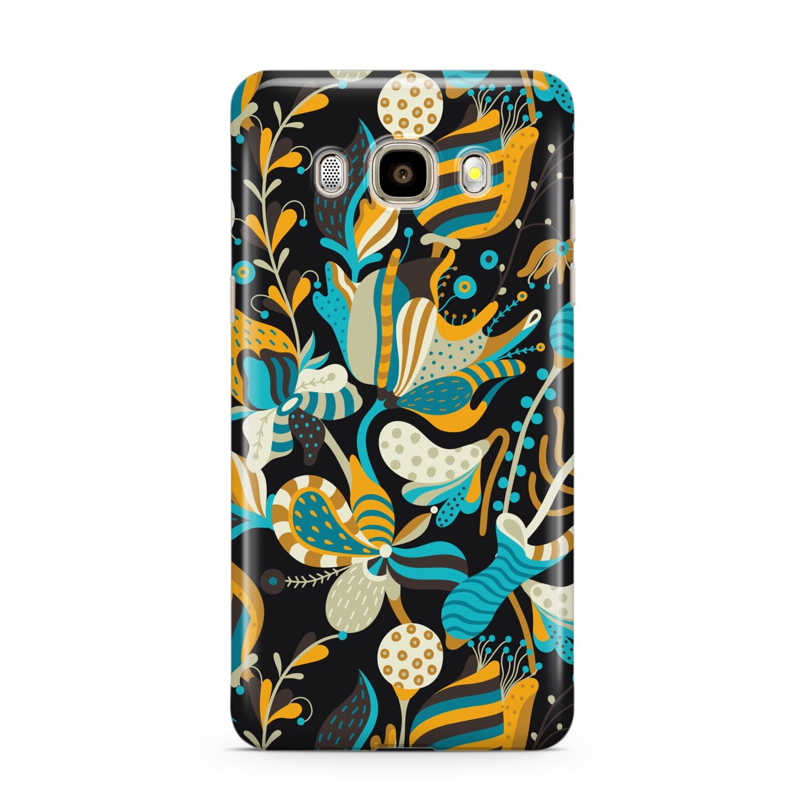 Colourful Floral Samsung Galaxy J7 2016 Case on gold phone