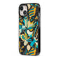 Colourful Floral iPhone 13 Black Impact Case Side Angle on Silver phone