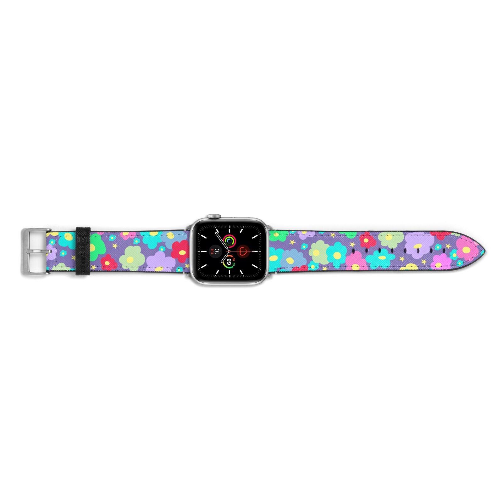Colourful Flowers Apple Watch Strap Landscape Image Silver Hardware