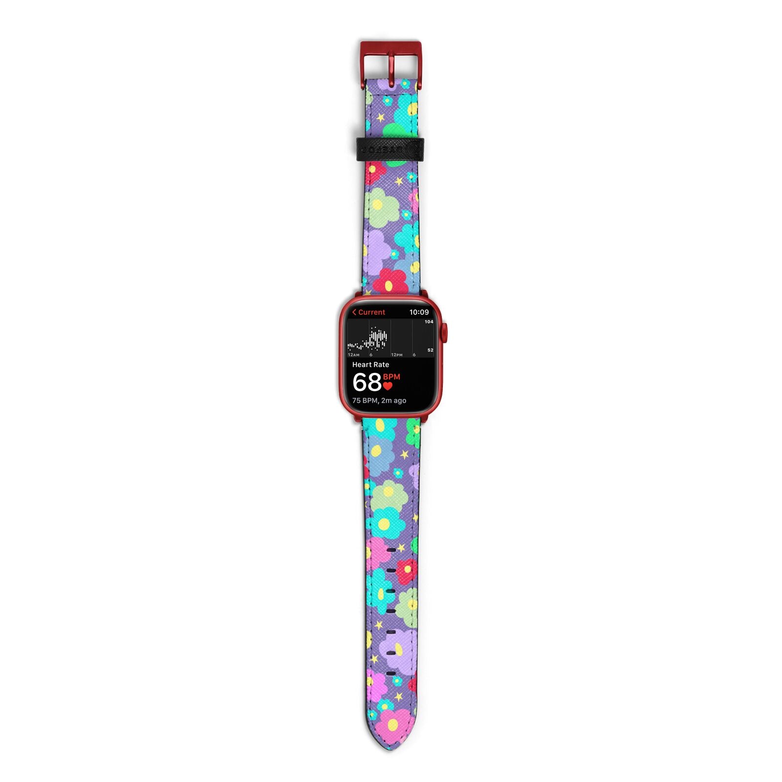 Colourful Flowers Apple Watch Strap Size 38mm with Red Hardware