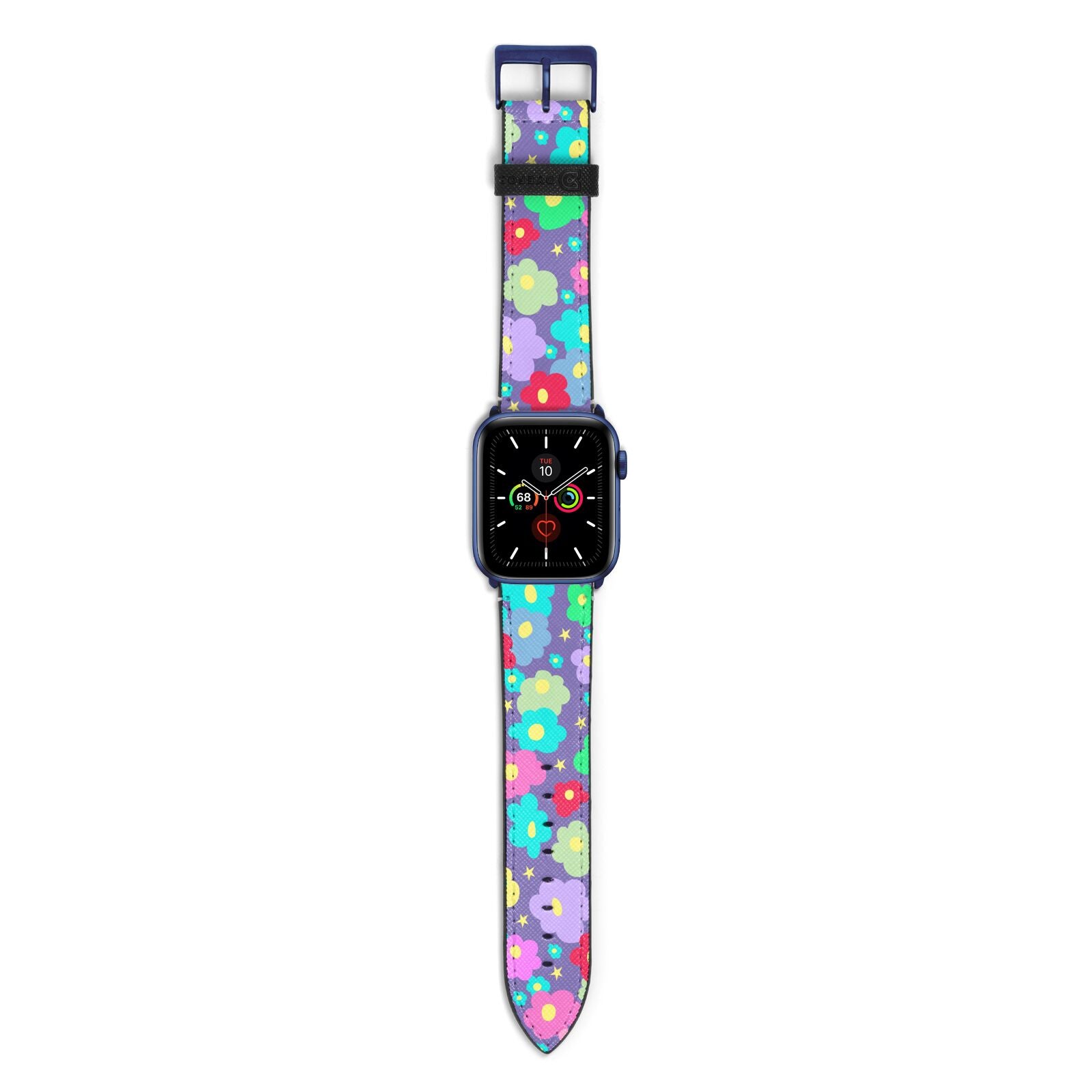 Colourful Flowers Apple Watch Strap with Blue Hardware