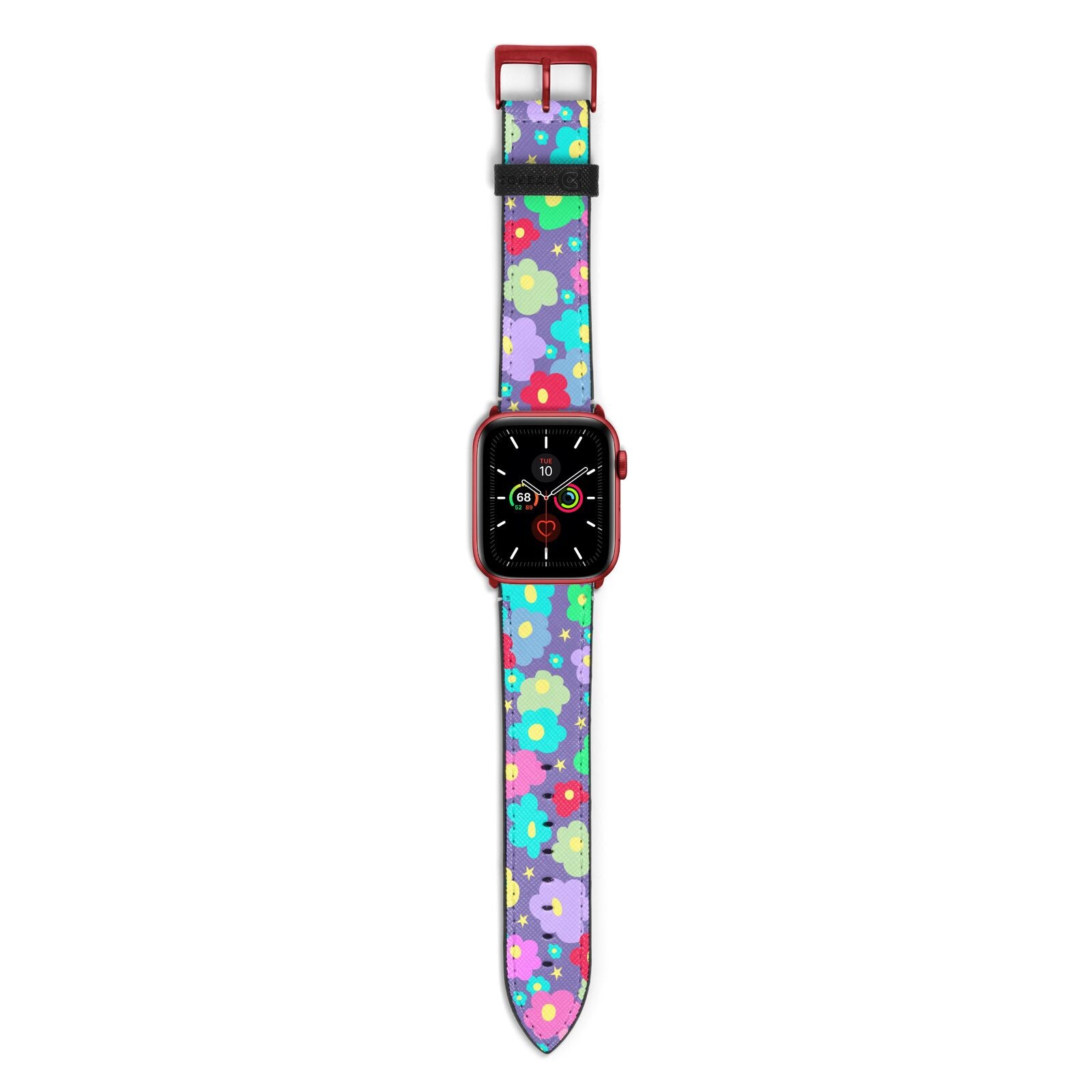 Colourful Flowers Apple Watch Strap with Red Hardware