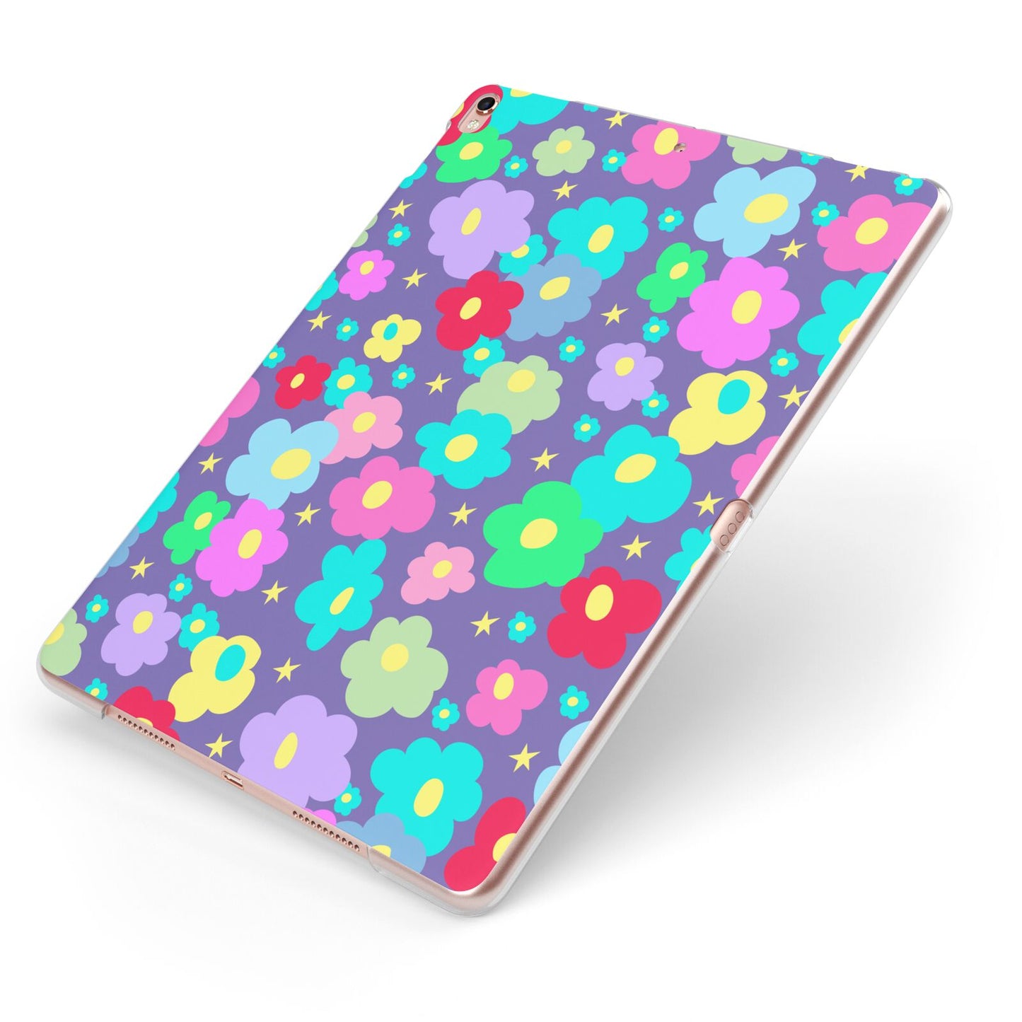 Colourful Flowers Apple iPad Case on Rose Gold iPad Side View