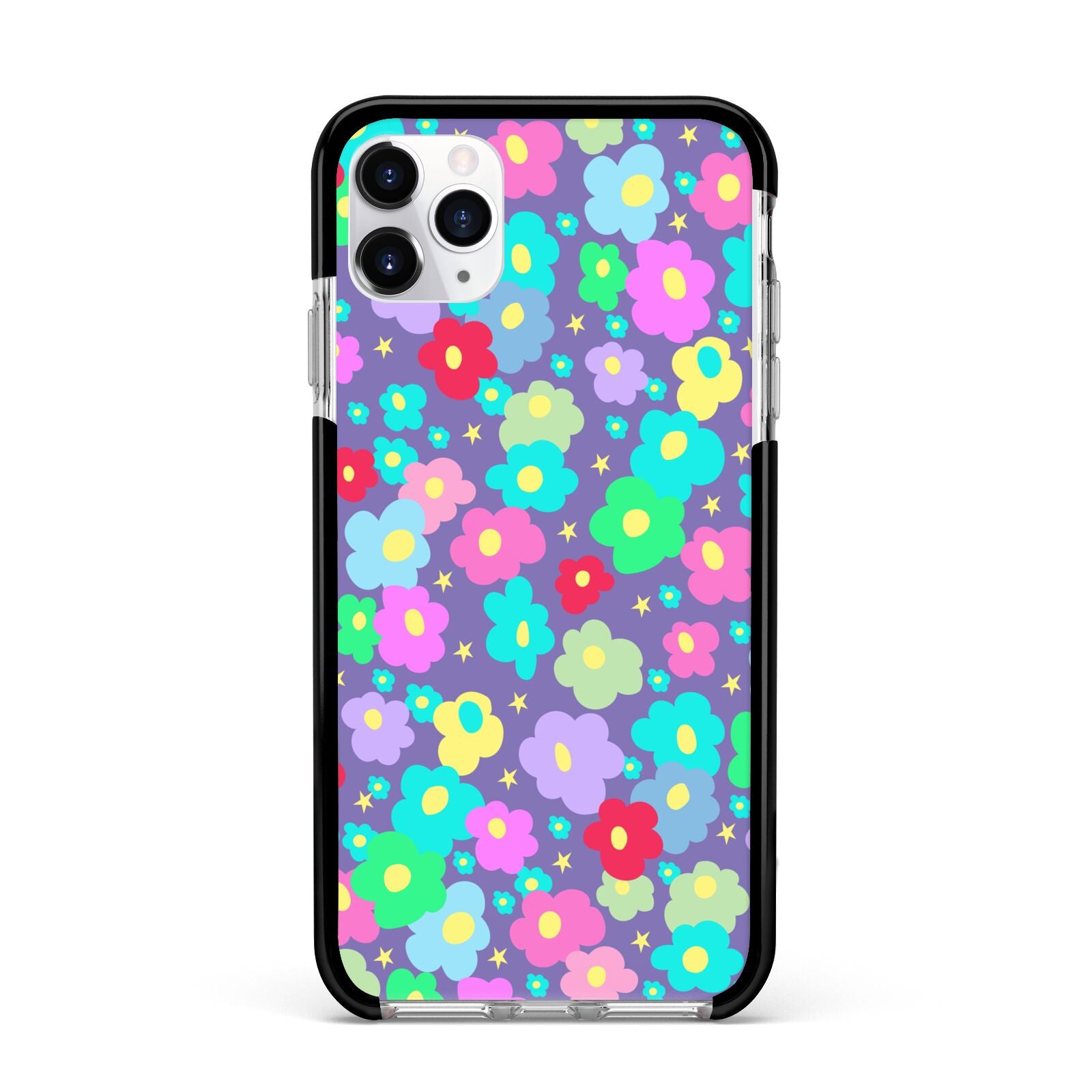 Colourful Flowers Apple iPhone 11 Pro Max in Silver with Black Impact Case