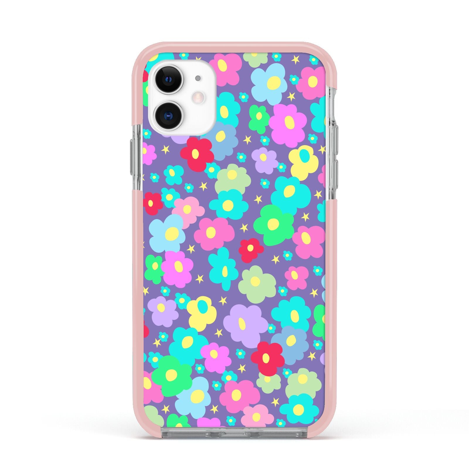 Colourful Flowers Apple iPhone 11 in White with Pink Impact Case