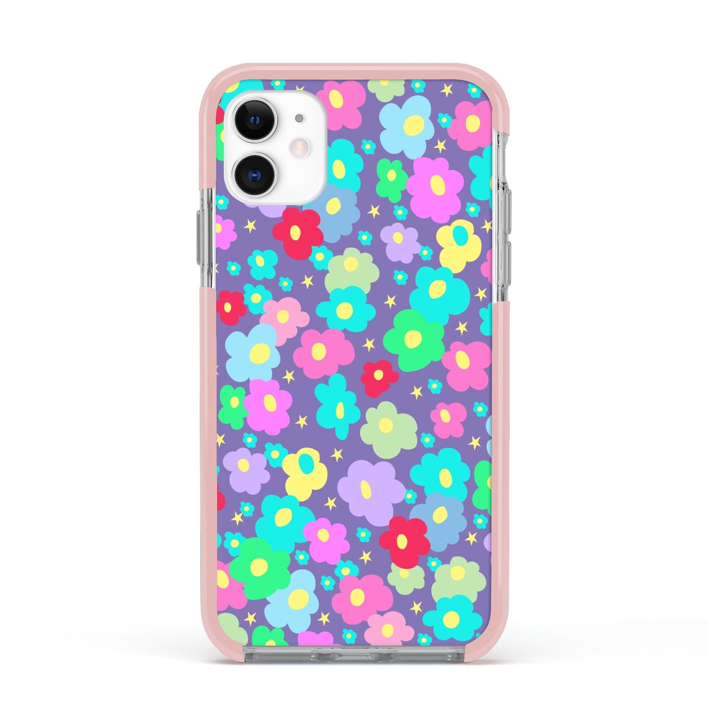 Colourful Flowers Apple iPhone 11 in White with Pink Impact Case