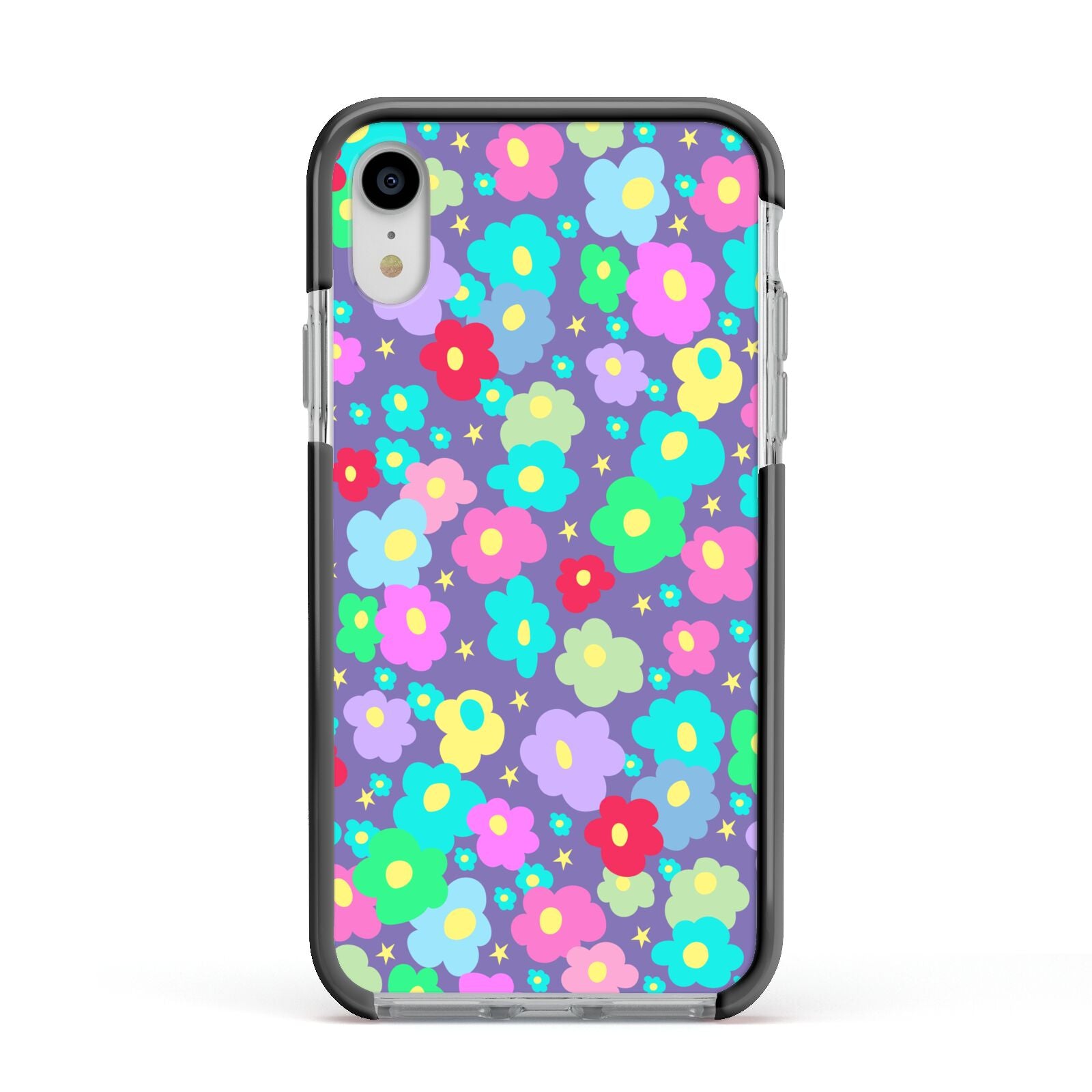 Colourful Flowers Apple iPhone XR Impact Case Black Edge on Silver Phone