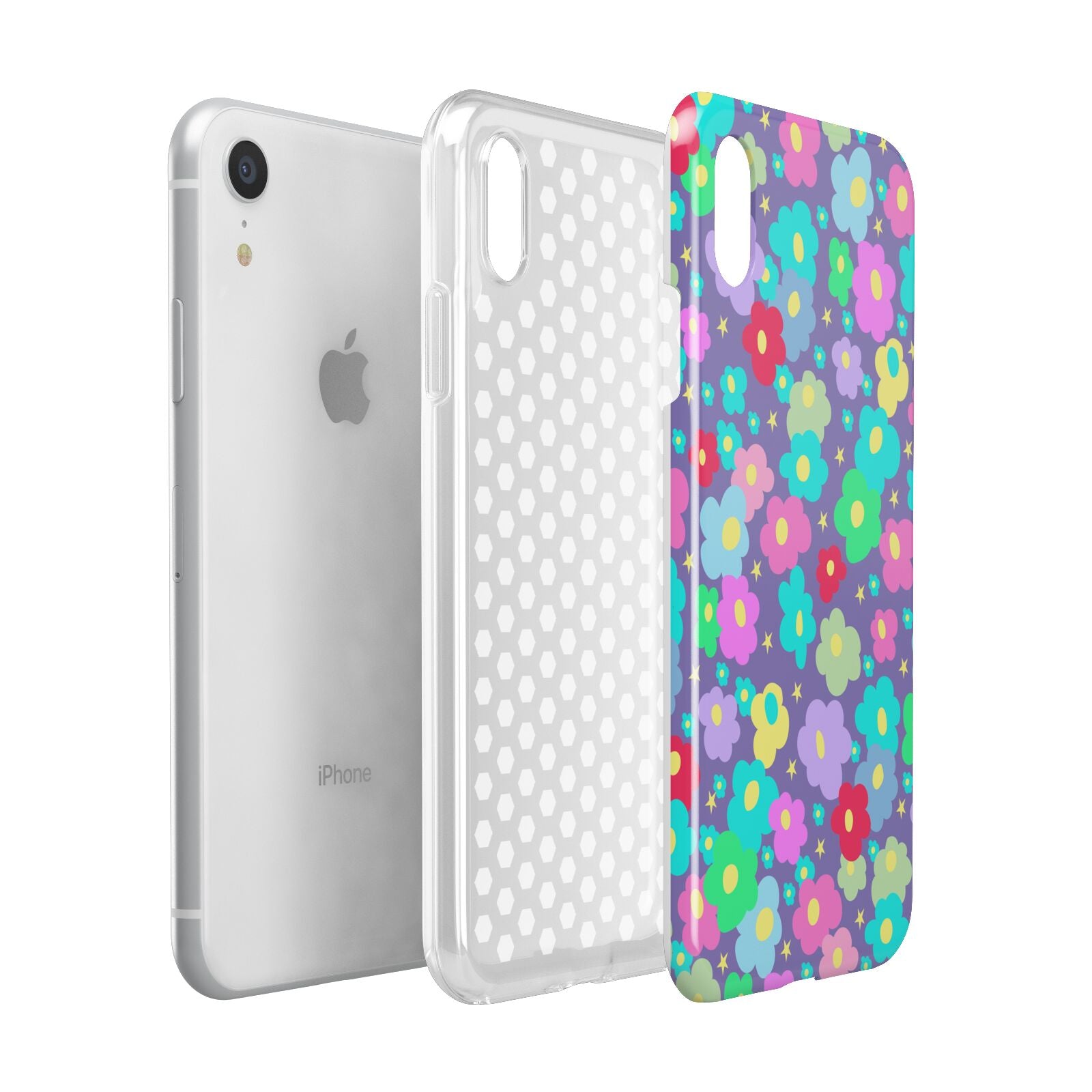 Colourful Flowers Apple iPhone XR White 3D Tough Case Expanded view