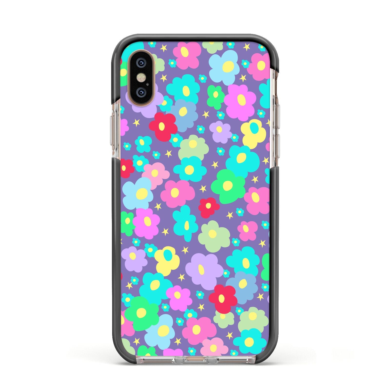 Colourful Flowers Apple iPhone Xs Impact Case Black Edge on Gold Phone