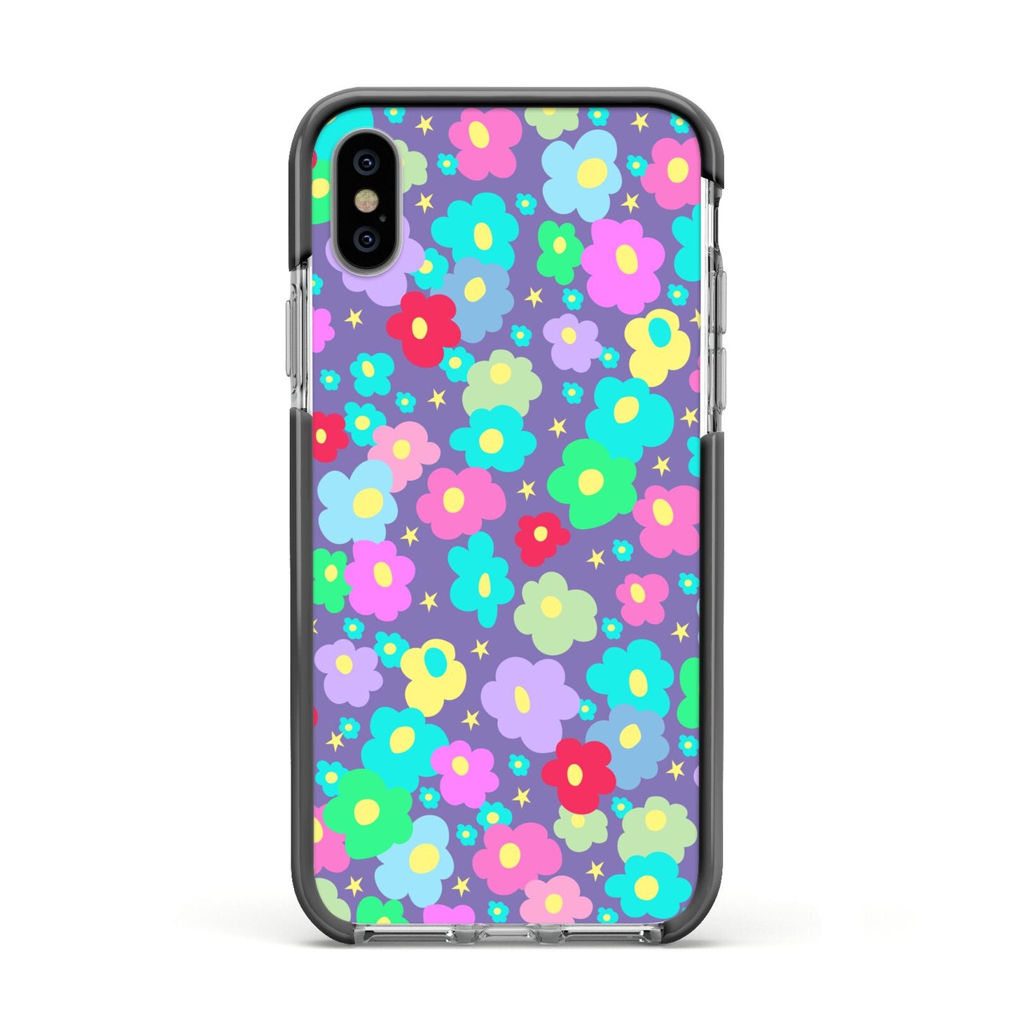 Colourful Flowers Apple iPhone Xs Impact Case Black Edge on Silver Phone