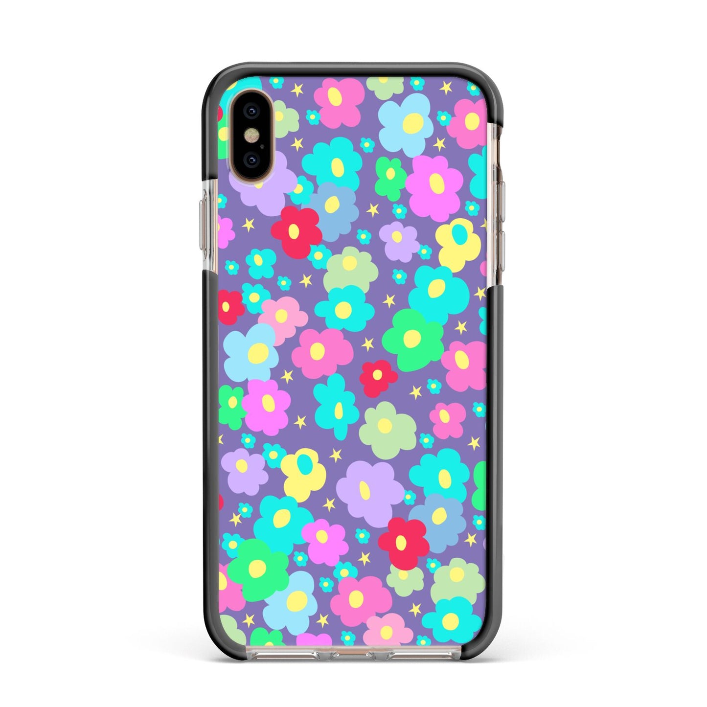 Colourful Flowers Apple iPhone Xs Max Impact Case Black Edge on Gold Phone