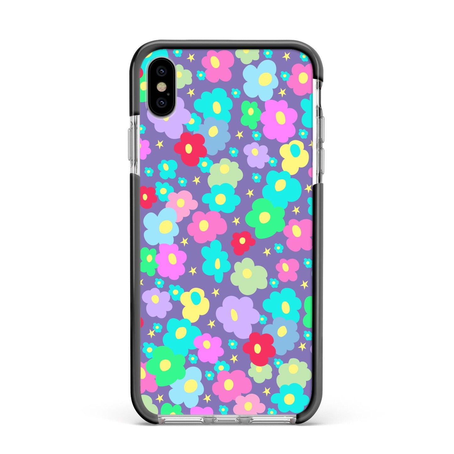 Colourful Flowers Apple iPhone Xs Max Impact Case Black Edge on Silver Phone