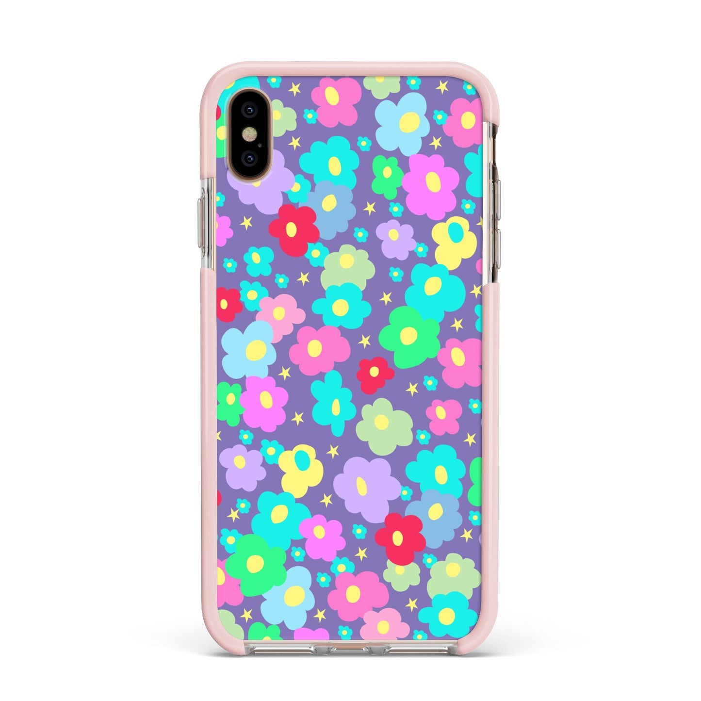 Colourful Flowers Apple iPhone Xs Max Impact Case Pink Edge on Gold Phone