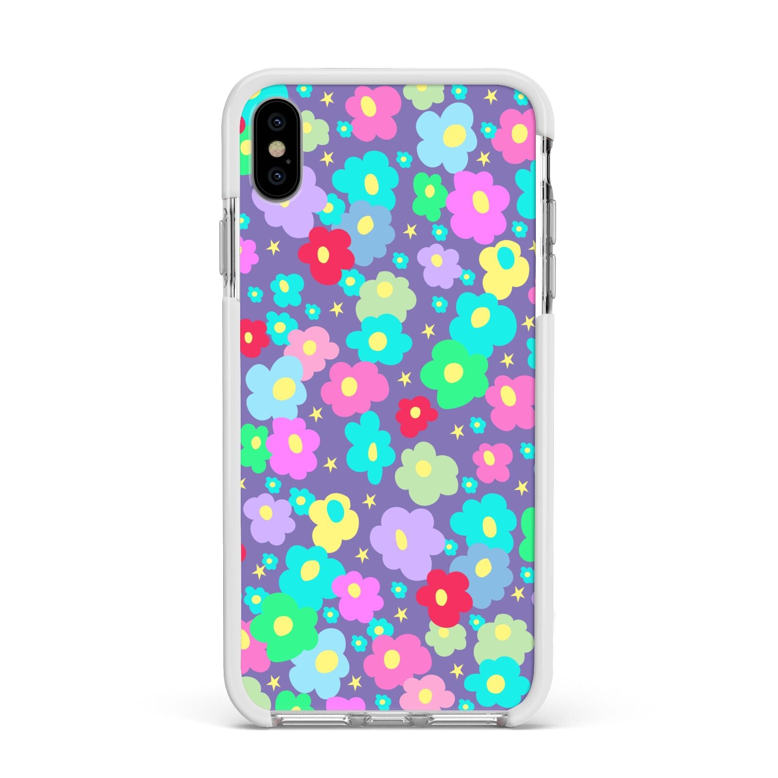 Colourful Flowers Apple iPhone Xs Max Impact Case White Edge on Silver Phone