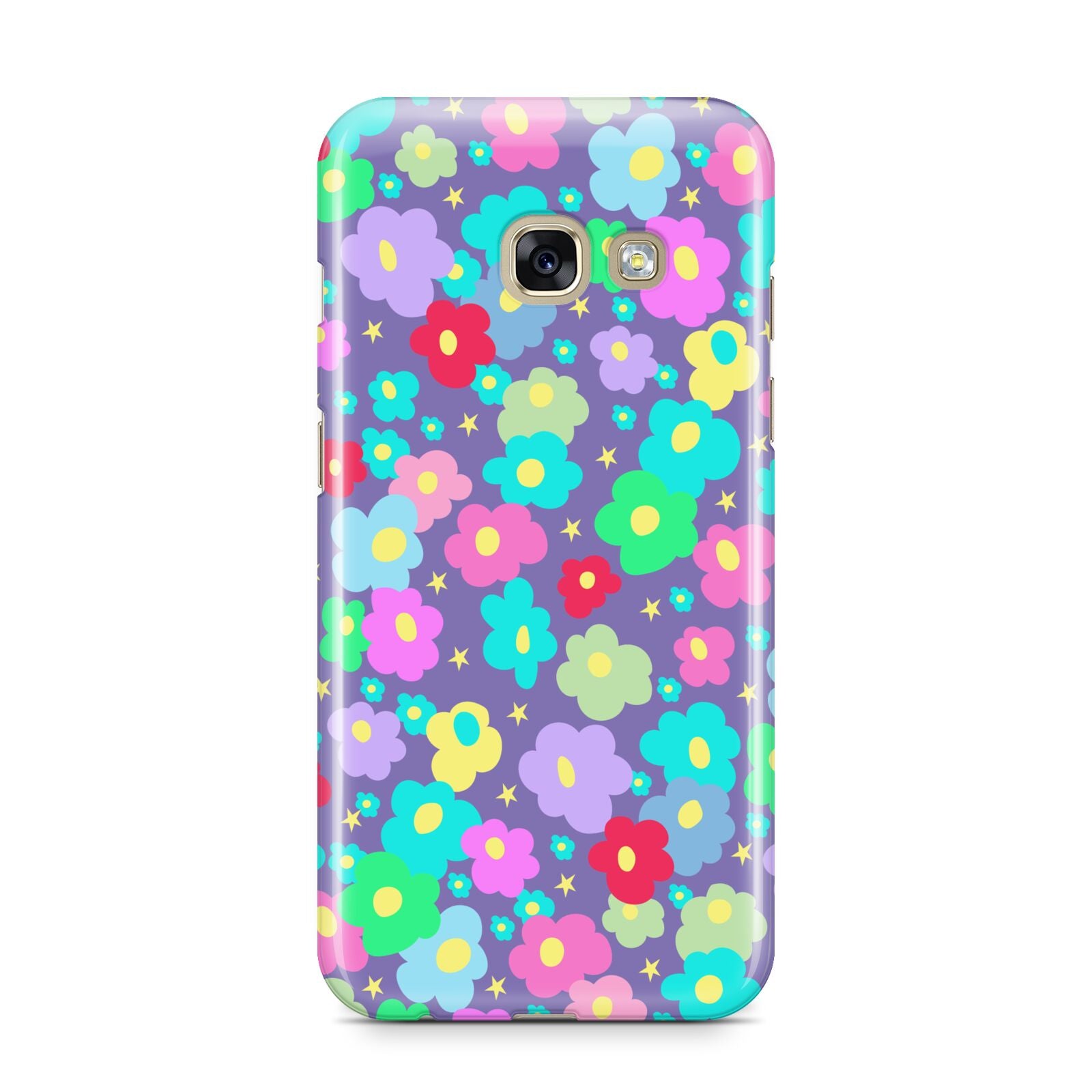 Colourful Flowers Samsung Galaxy A3 2017 Case on gold phone