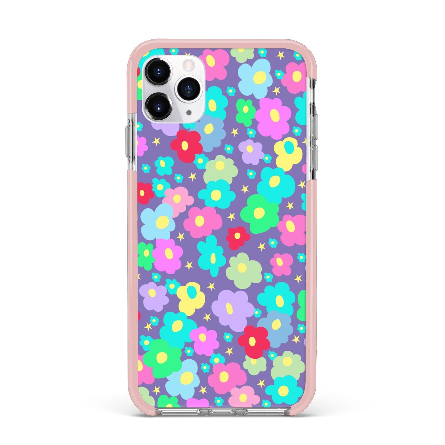 Colourful Flowers iPhone 11 Pro Max Impact Pink Edge Case