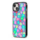 Colourful Flowers iPhone 13 Black Impact Case Side Angle on Silver phone