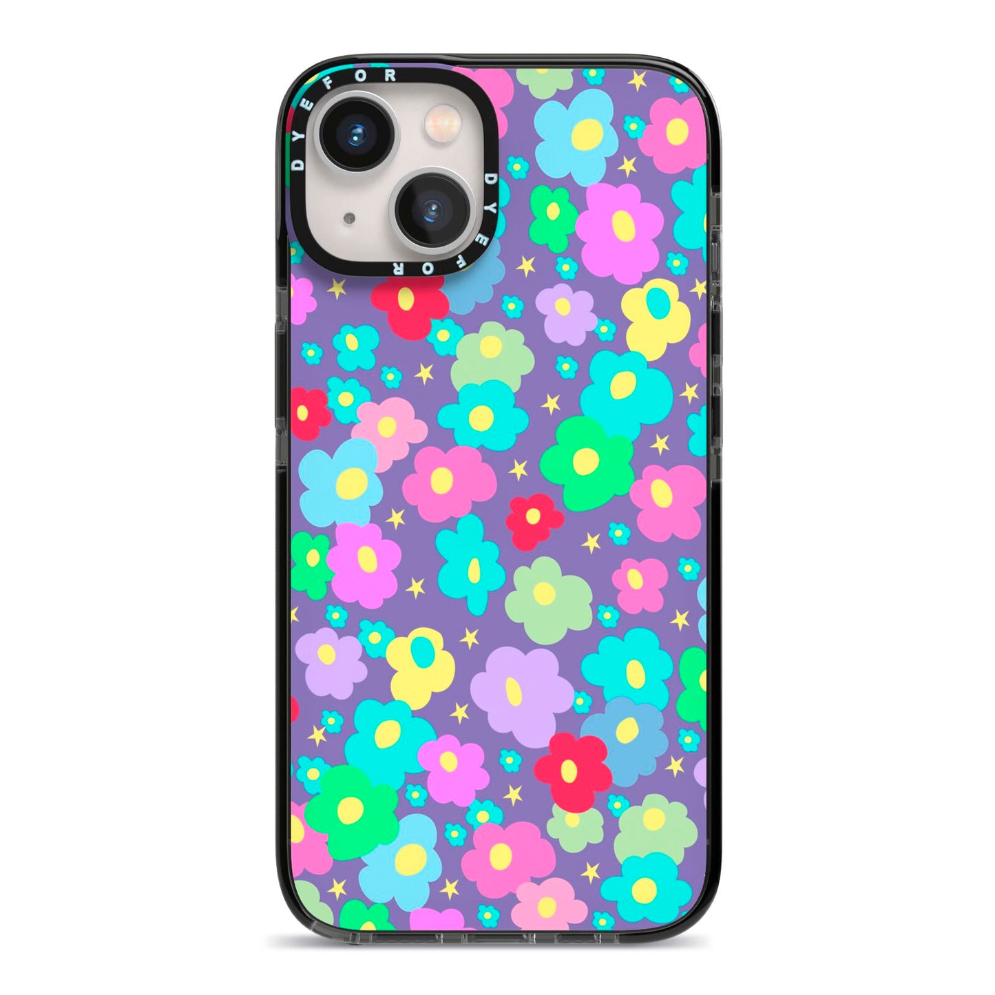 Colourful Flowers iPhone 13 Black Impact Case on Silver phone