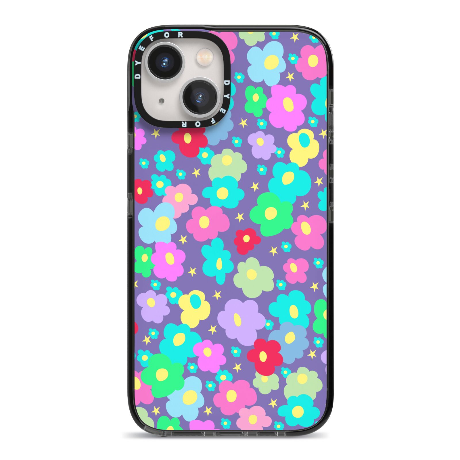 Colourful Flowers iPhone 13 Black Impact Case on Silver phone