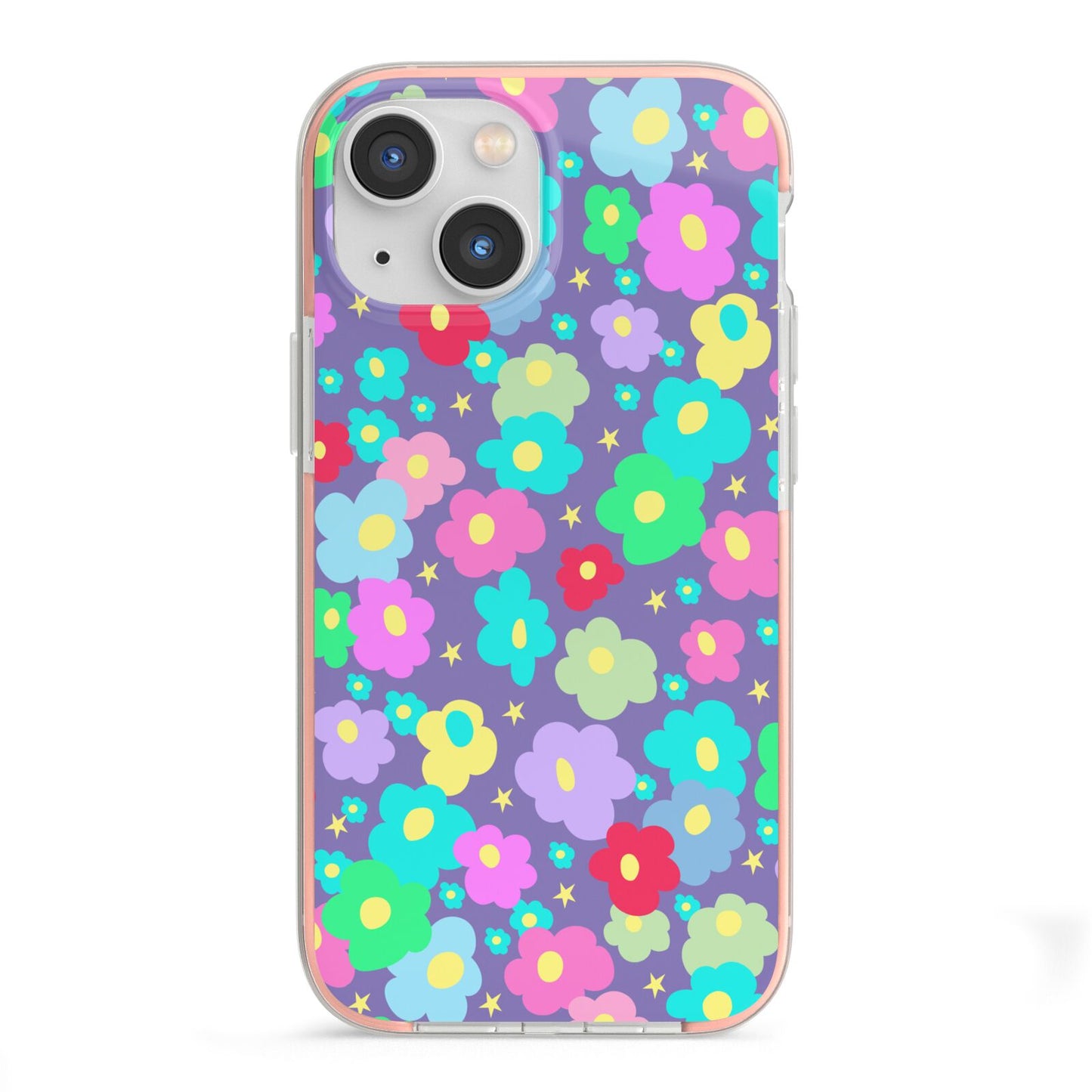Colourful Flowers iPhone 13 Mini TPU Impact Case with Pink Edges