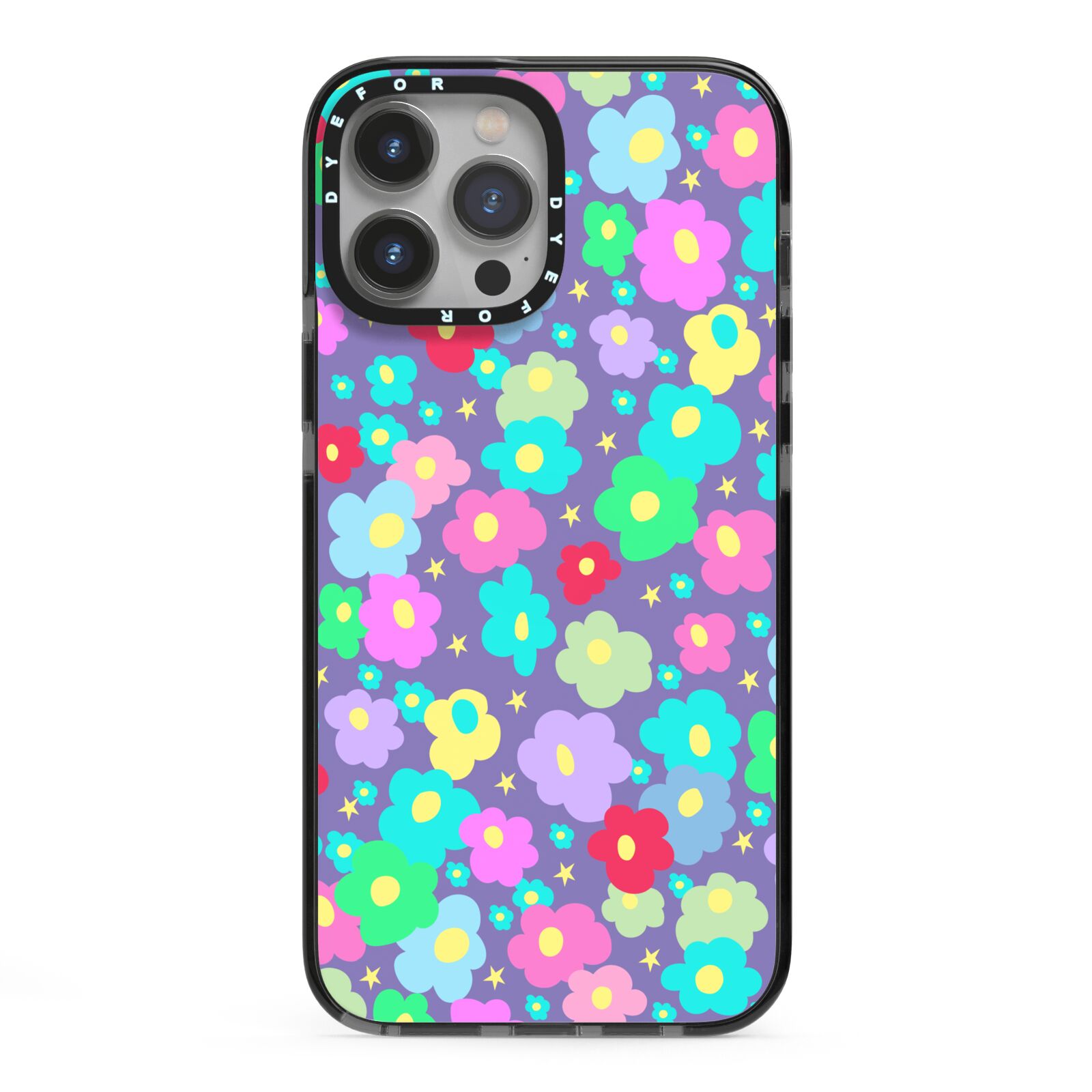 Colourful Flowers iPhone 13 Pro Max Black Impact Case on Silver phone