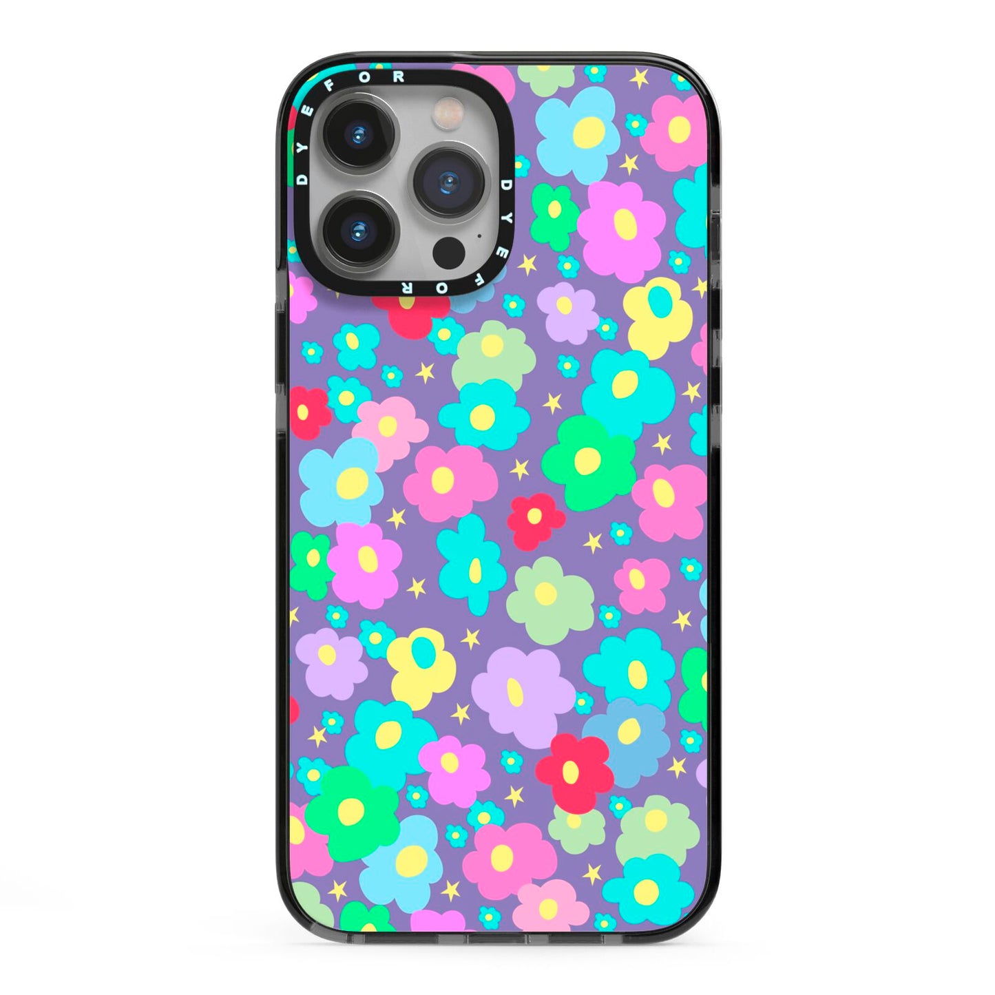 Colourful Flowers iPhone 13 Pro Max Black Impact Case on Silver phone