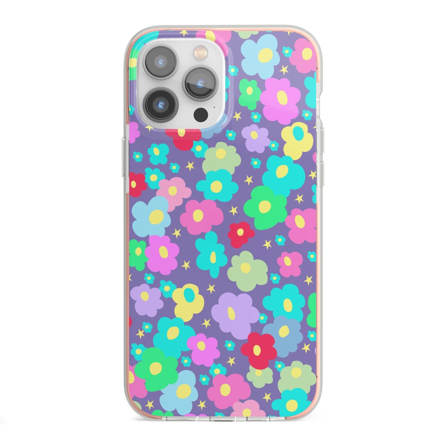 Colourful Flowers iPhone 13 Pro Max TPU Impact Case with Pink Edges
