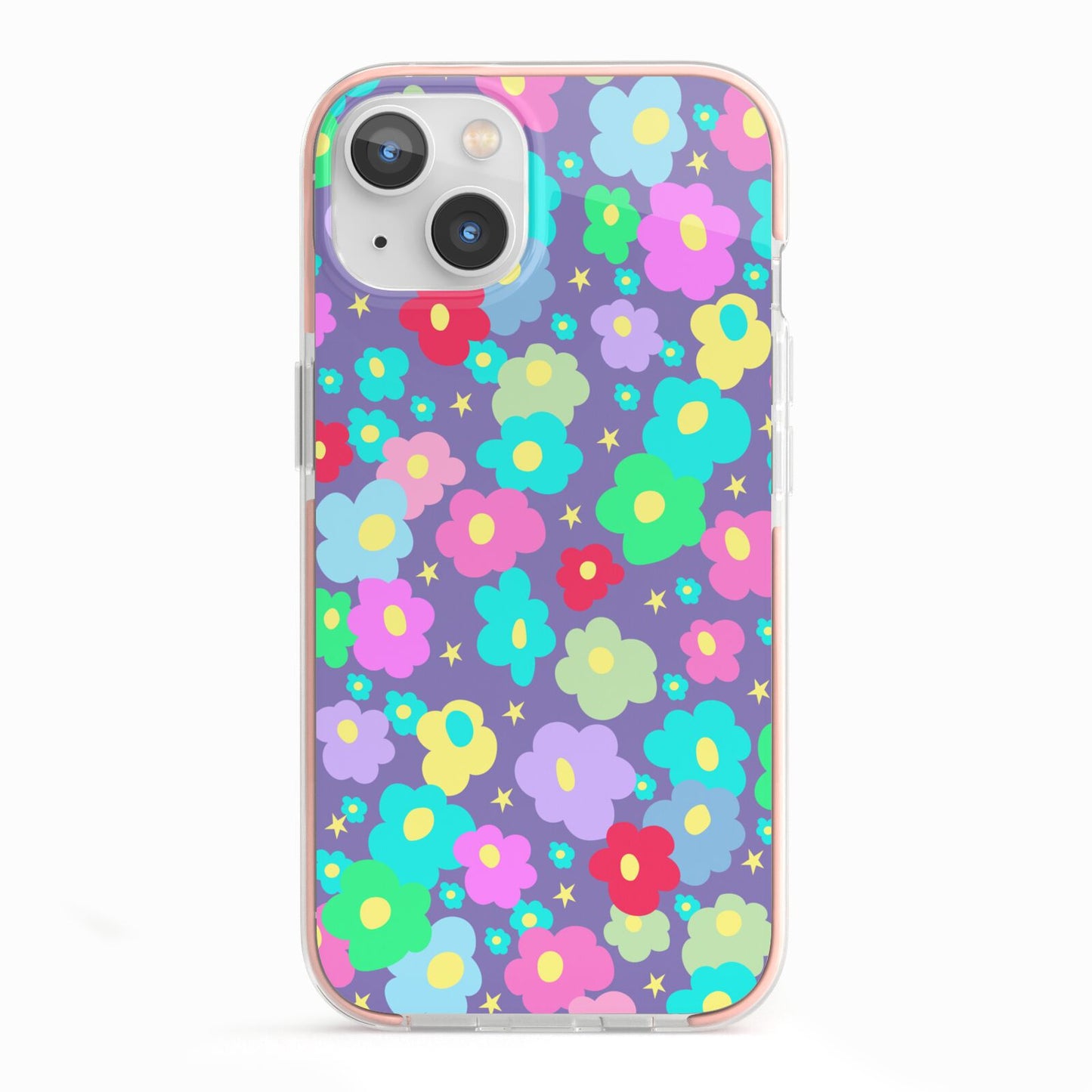 Colourful Flowers iPhone 13 TPU Impact Case with Pink Edges
