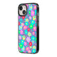 Colourful Flowers iPhone 14 Black Impact Case Side Angle on Silver phone