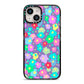 Colourful Flowers iPhone 14 Black Impact Case on Silver phone
