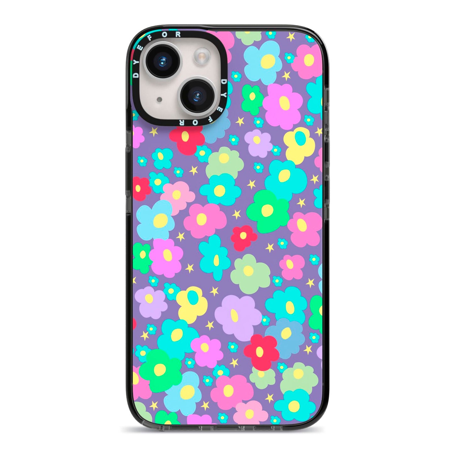 Colourful Flowers iPhone 14 Black Impact Case on Silver phone