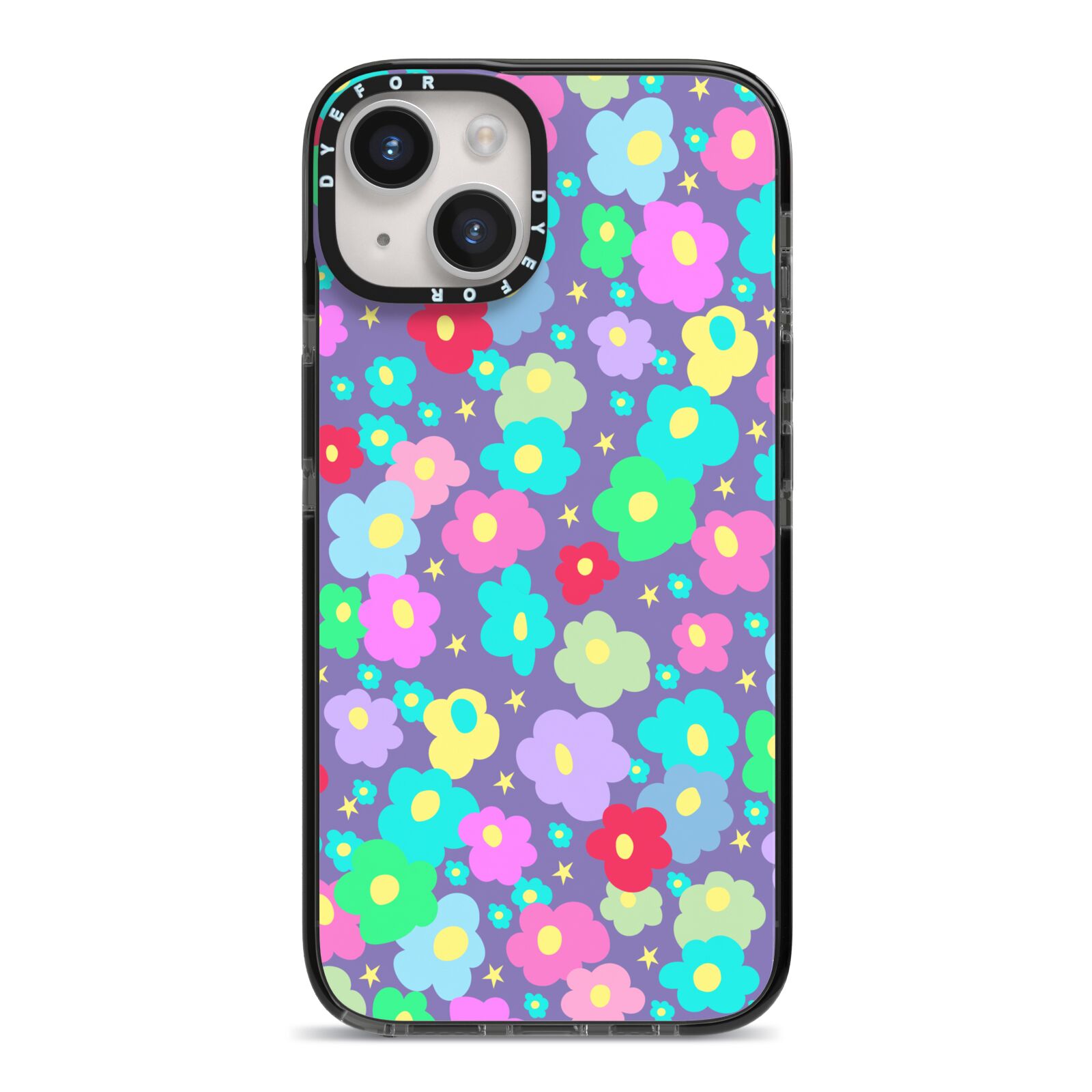 Colourful Flowers iPhone 14 Black Impact Case on Silver phone
