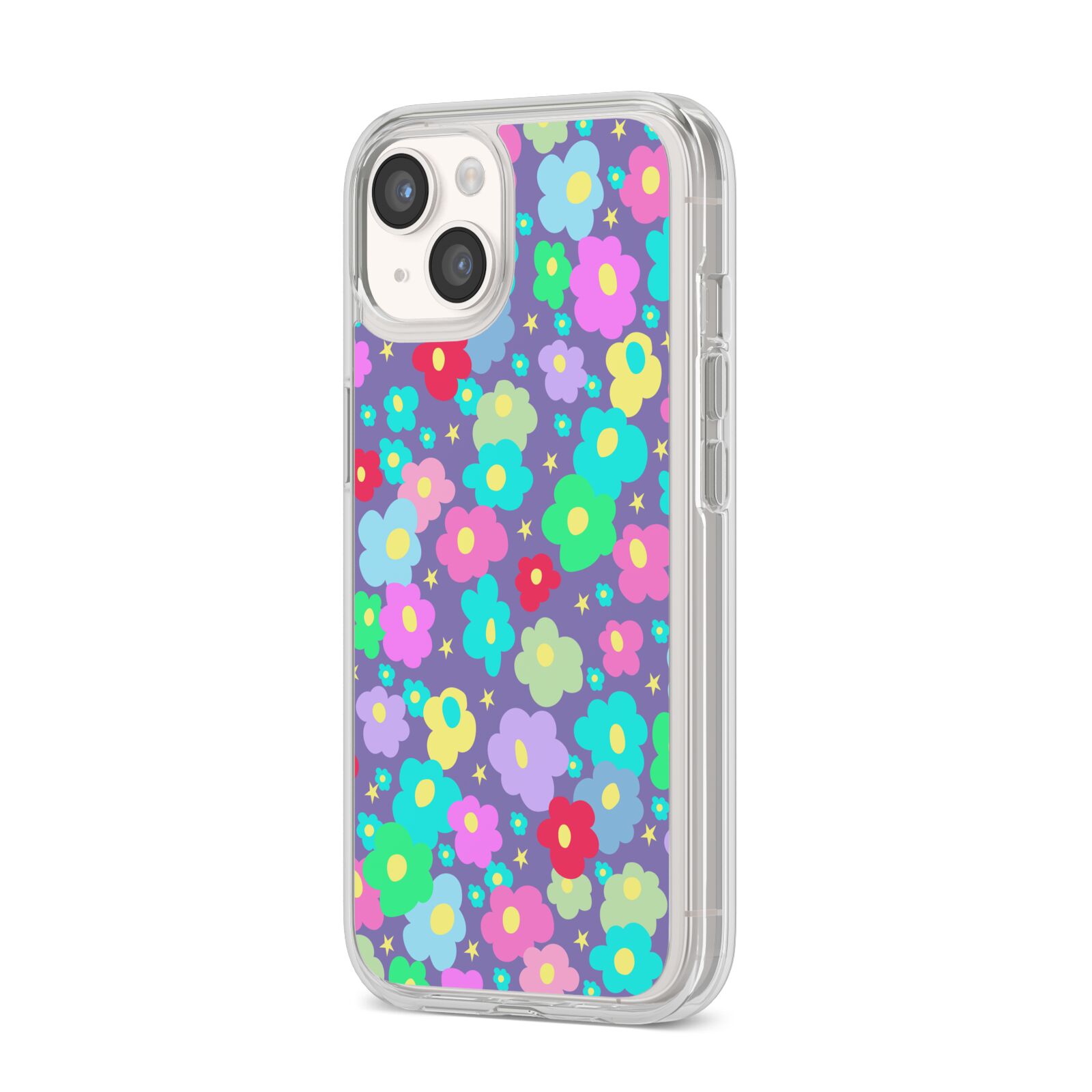 Colourful Flowers iPhone 14 Clear Tough Case Starlight Angled Image