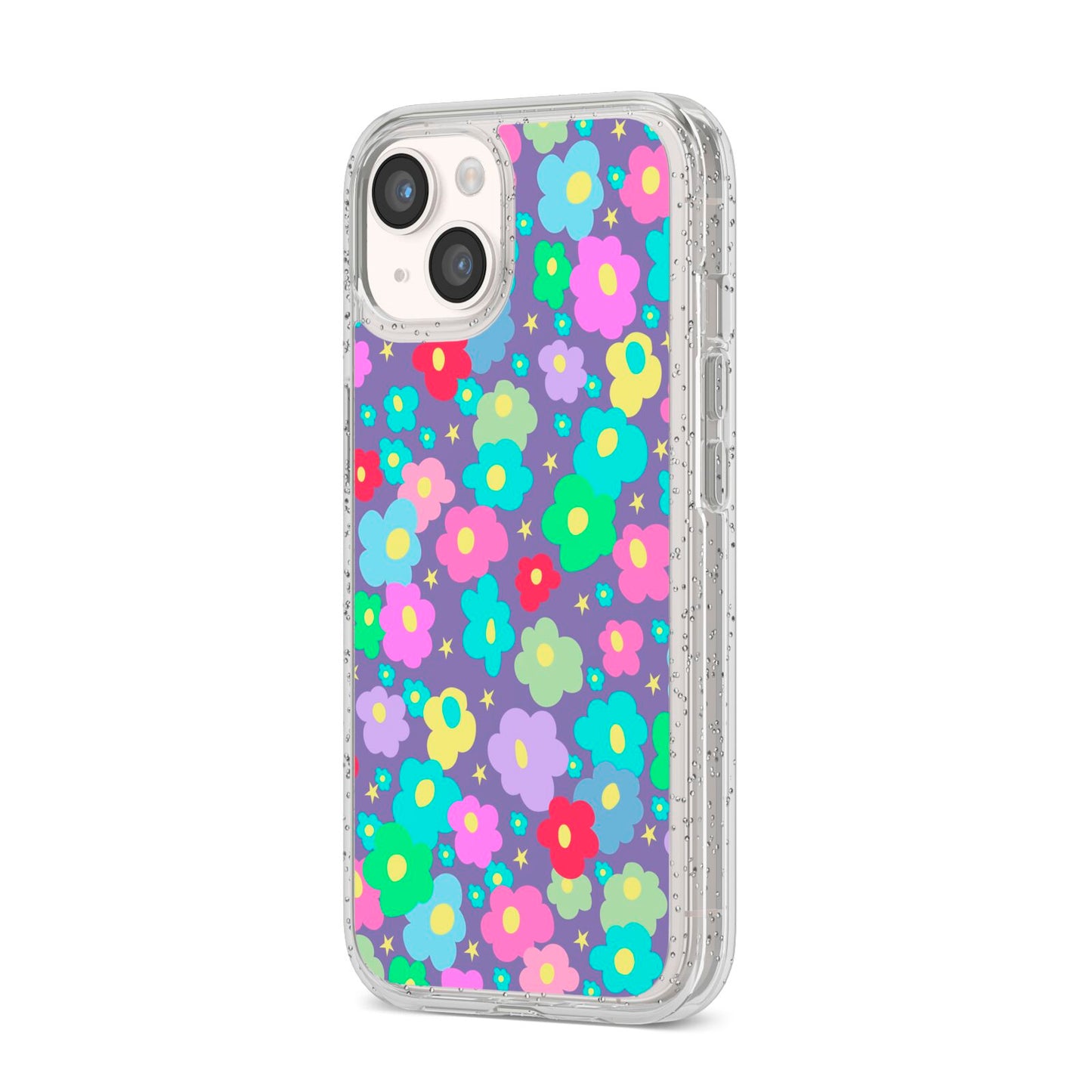 Colourful Flowers iPhone 14 Glitter Tough Case Starlight Angled Image