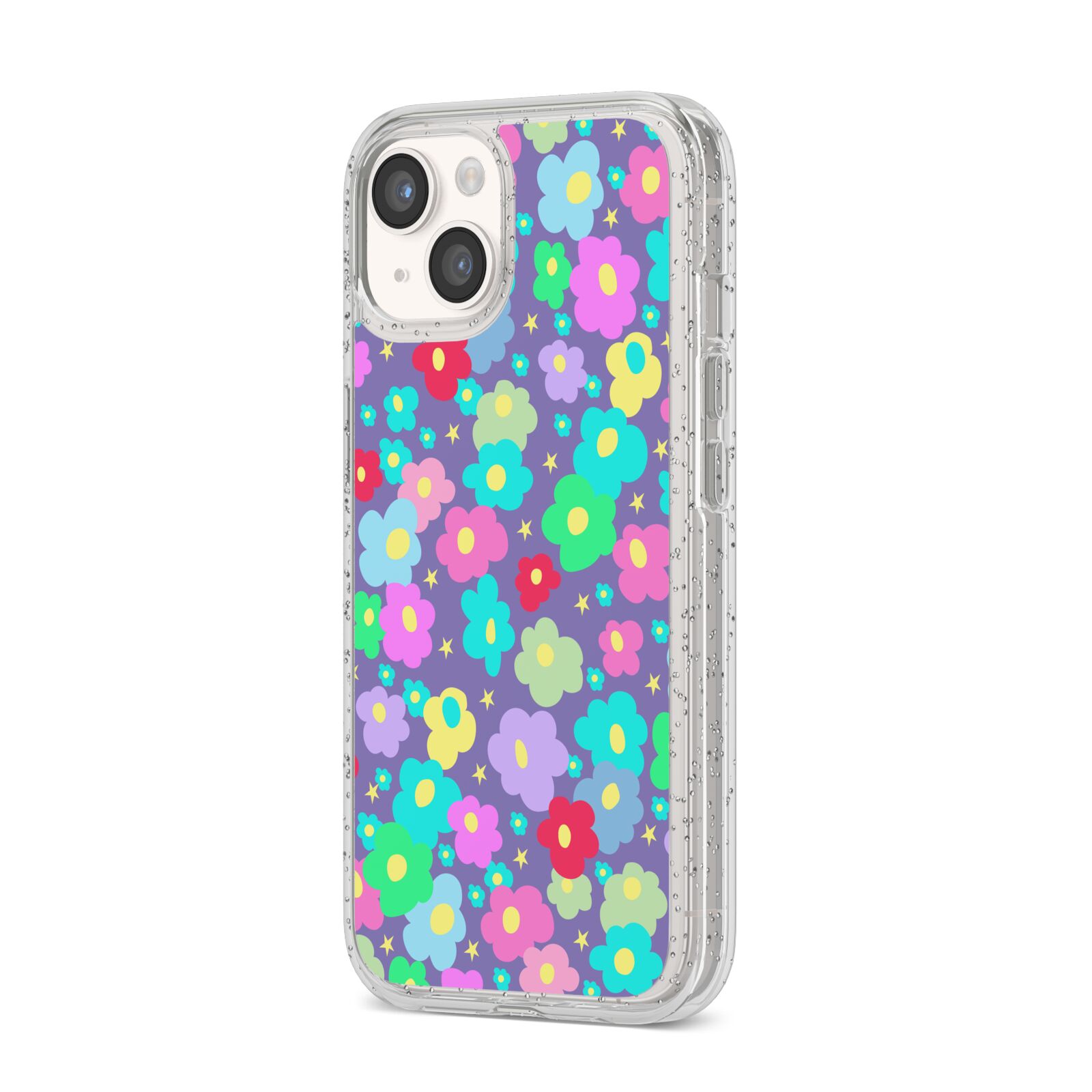 Colourful Flowers iPhone 14 Glitter Tough Case Starlight Angled Image