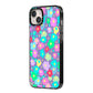 Colourful Flowers iPhone 14 Plus Black Impact Case Side Angle on Silver phone