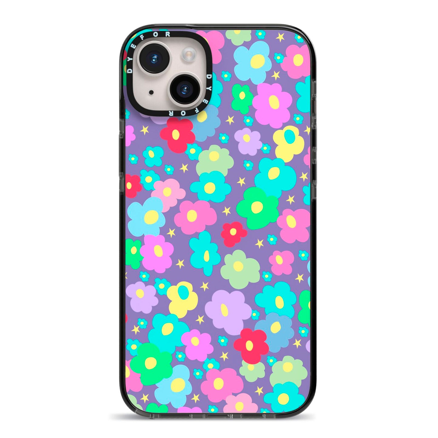 Colourful Flowers iPhone 14 Plus Black Impact Case on Silver phone