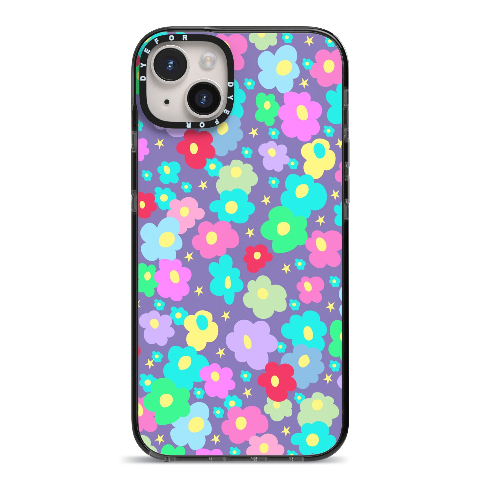 Colourful Flowers iPhone 14 Plus Black Impact Case on Silver phone