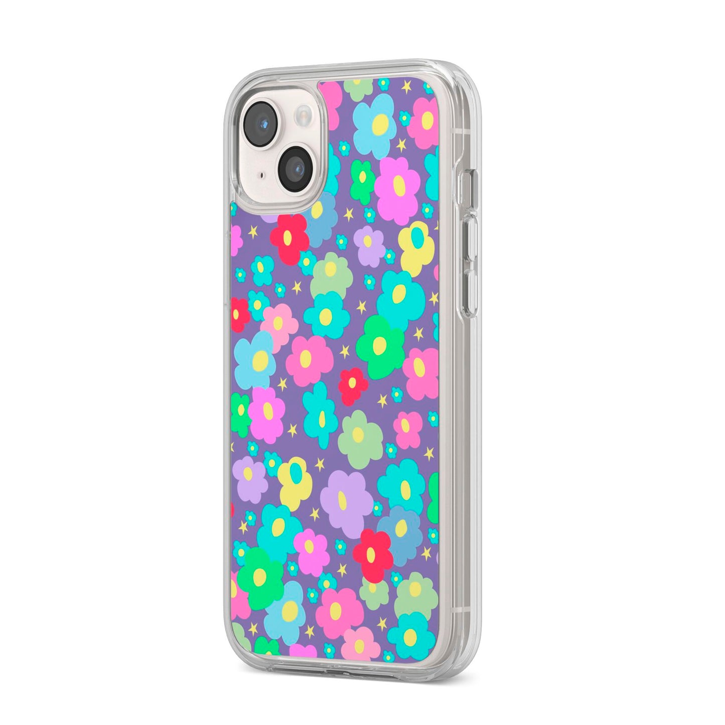 Colourful Flowers iPhone 14 Plus Clear Tough Case Starlight Angled Image