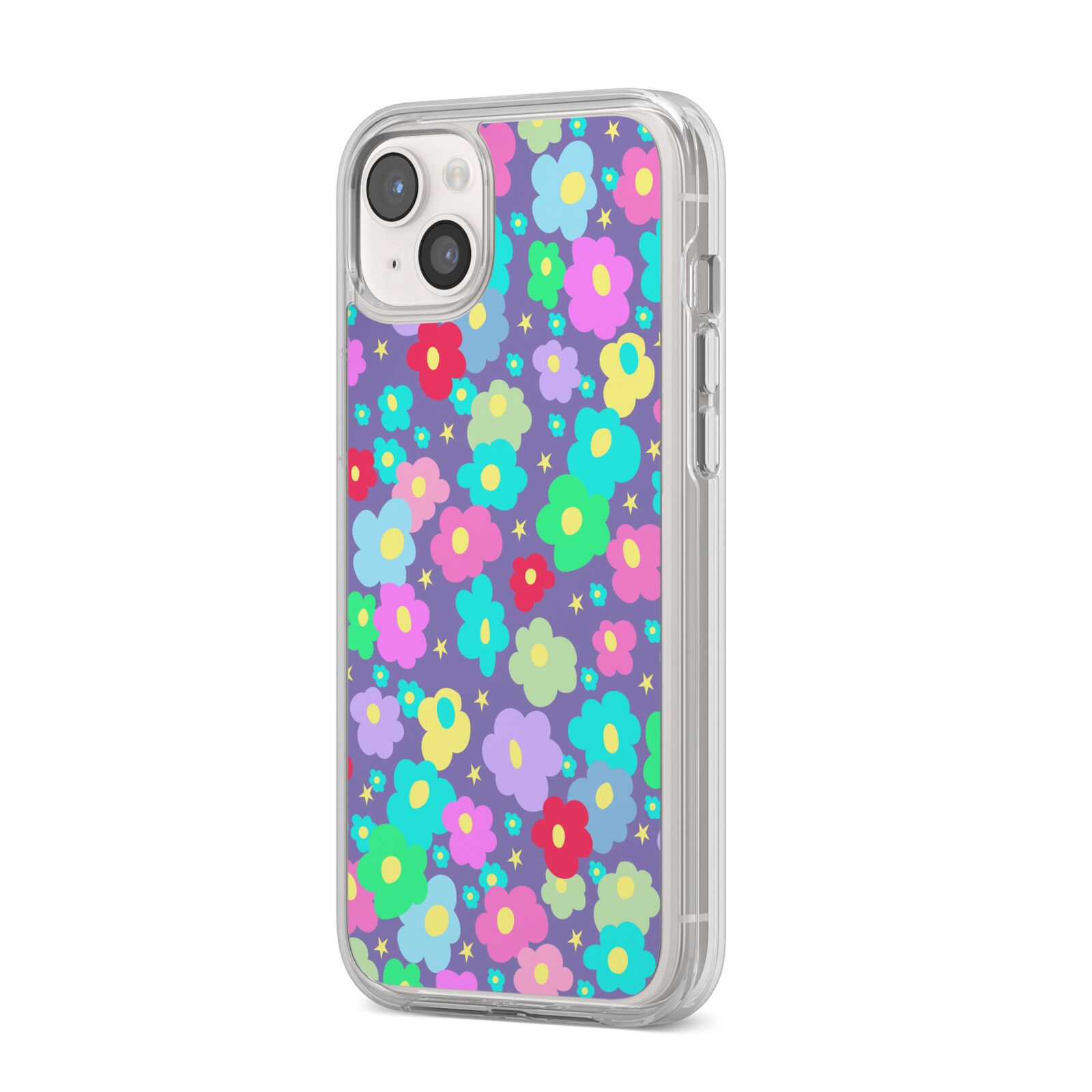 Colourful Flowers iPhone 14 Plus Clear Tough Case Starlight Angled Image