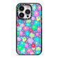 Colourful Flowers iPhone 14 Pro Black Impact Case on Silver phone