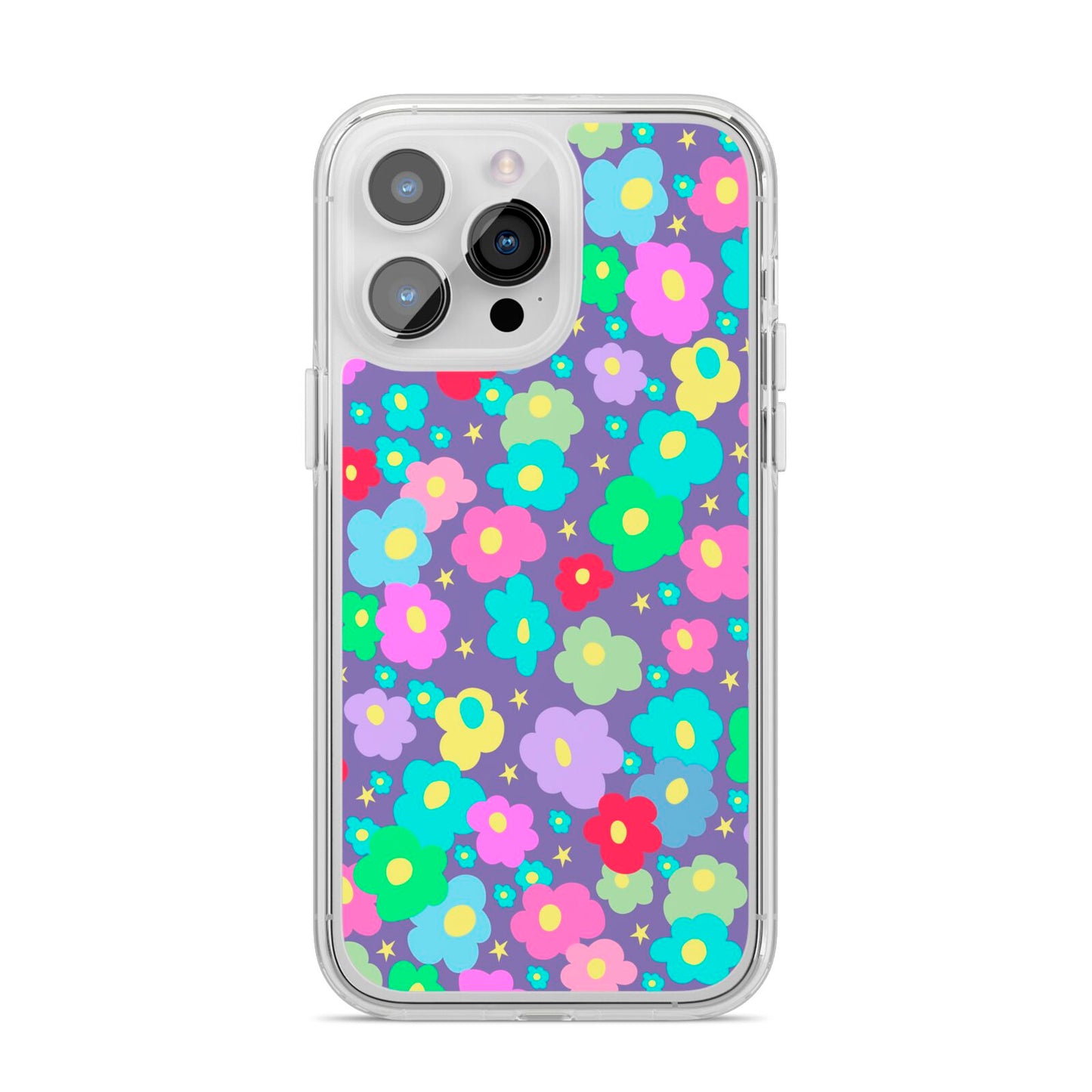 Colourful Flowers iPhone 14 Pro Max Clear Tough Case Silver