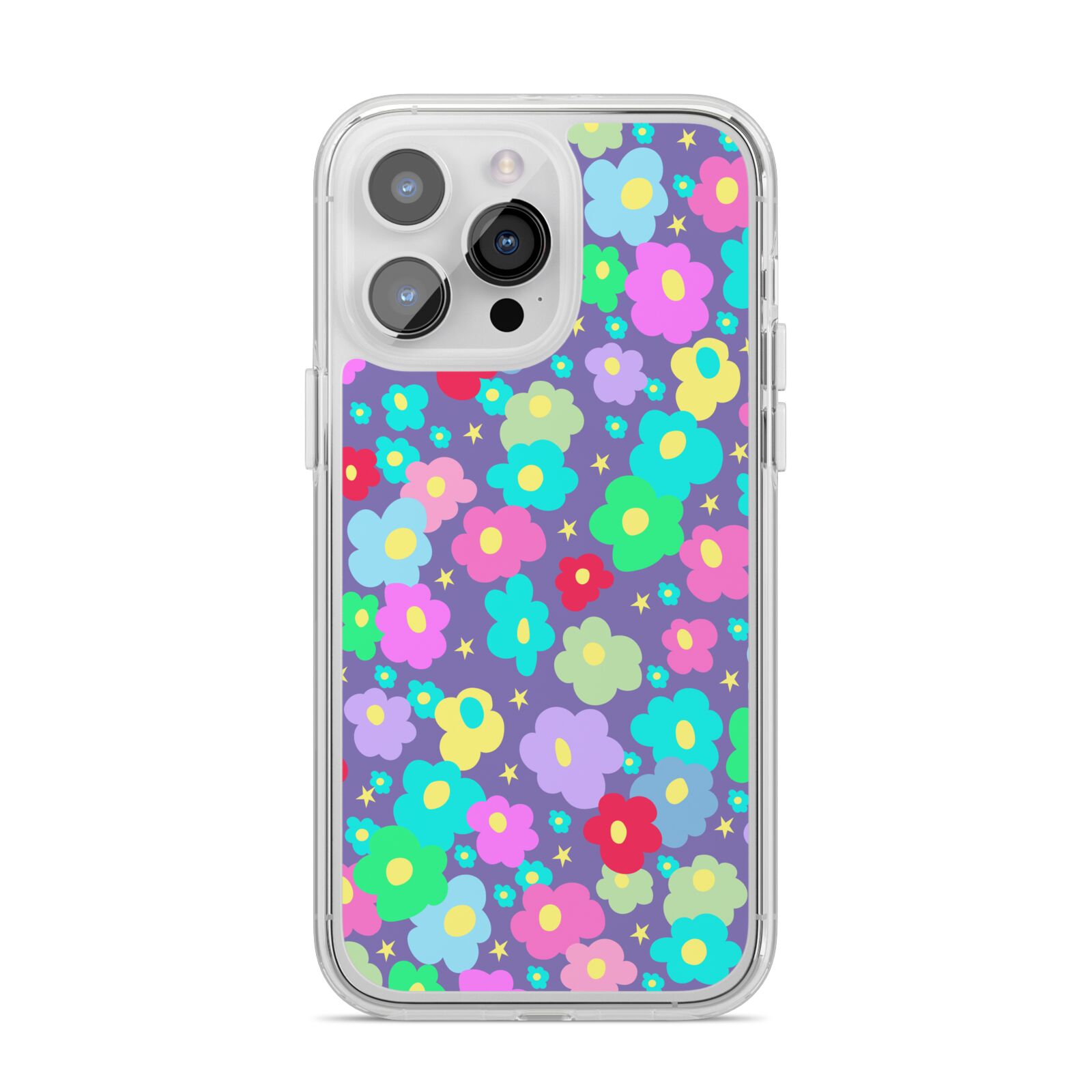 Colourful Flowers iPhone 14 Pro Max Clear Tough Case Silver