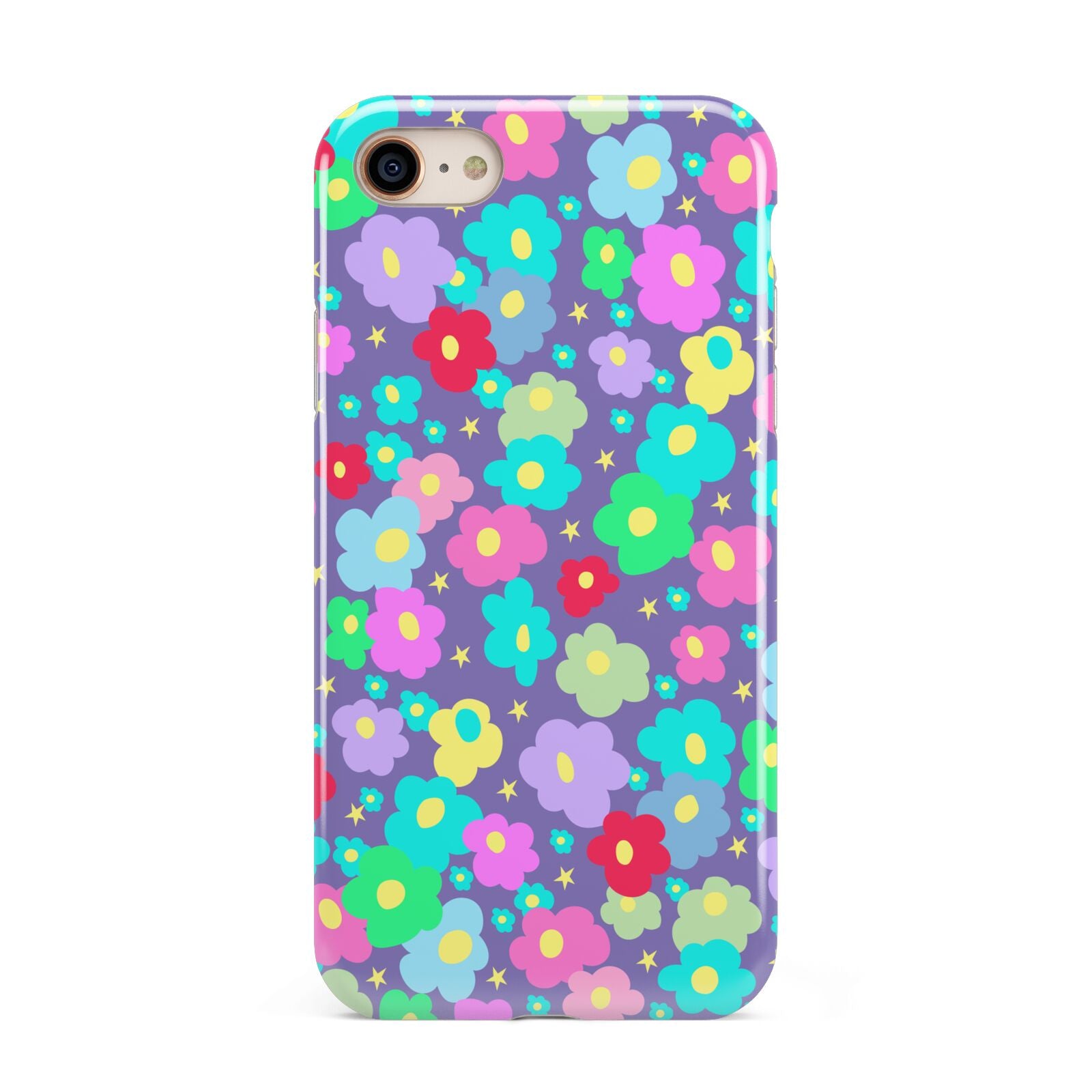 Colourful Flowers iPhone 8 3D Tough Case on Gold Phone